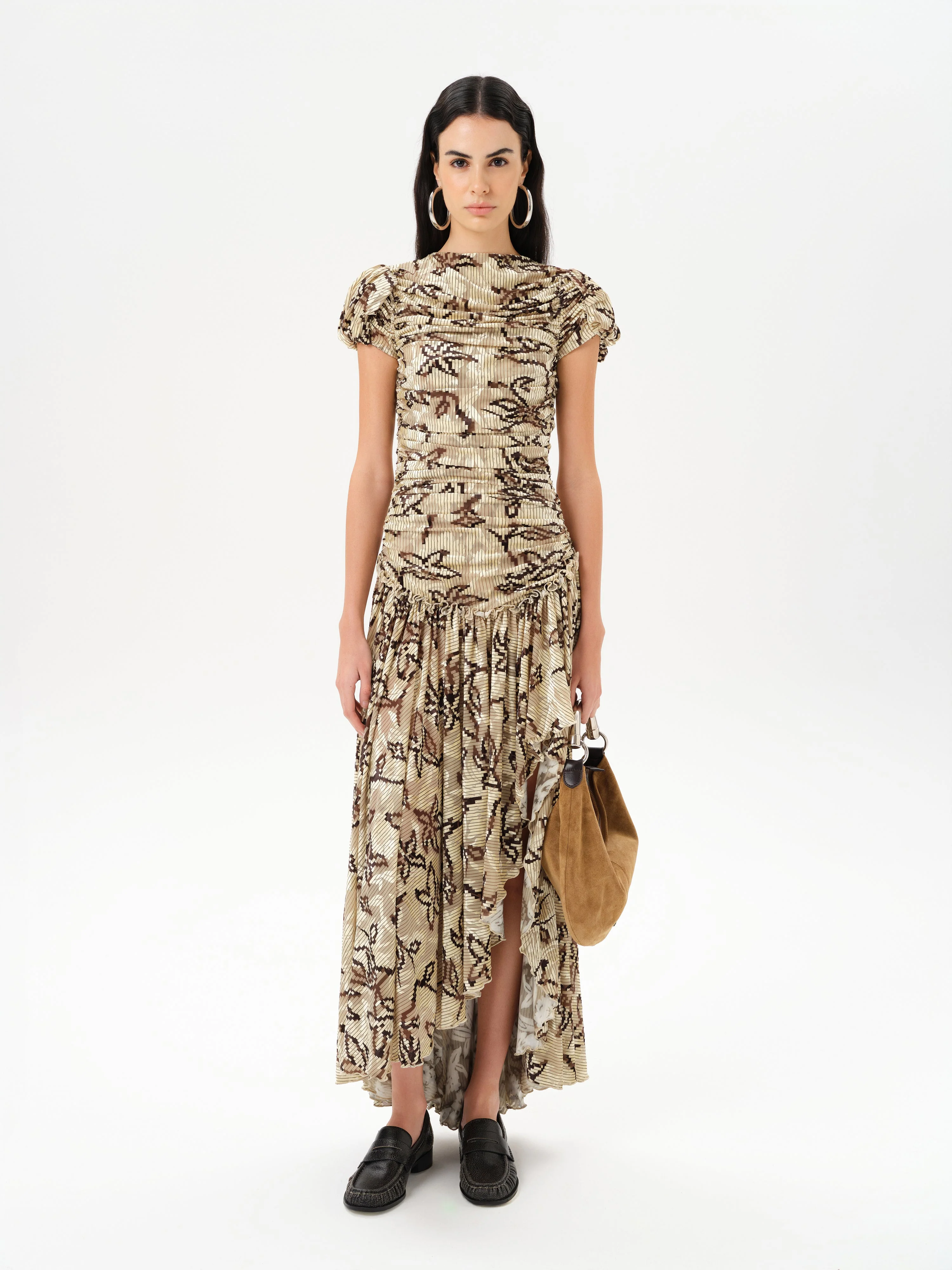 ADELINE - Printed velvet maxi dress with gathered ruching