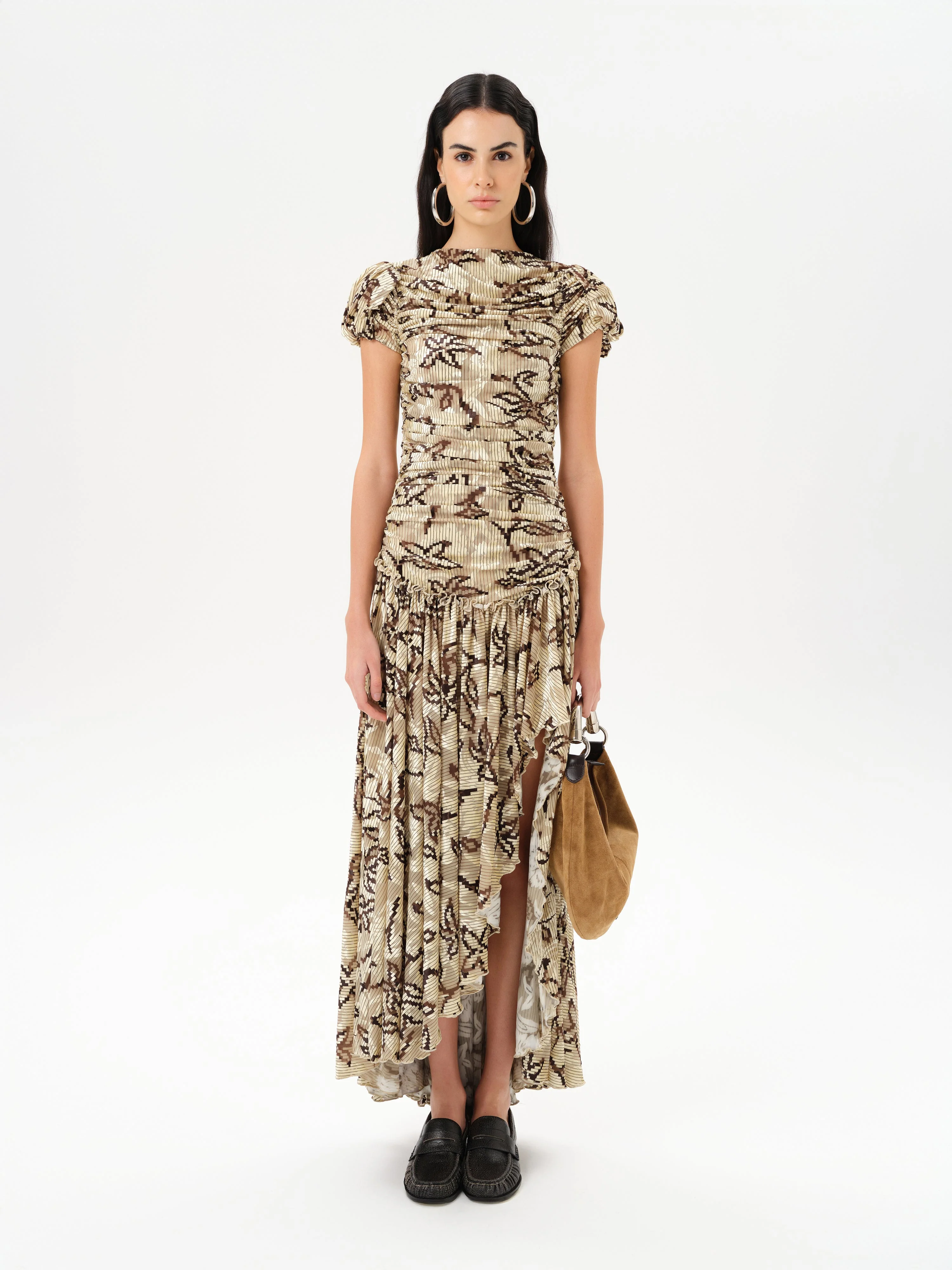 ADELINE - Printed velvet maxi dress with gathered ruching - Image 2