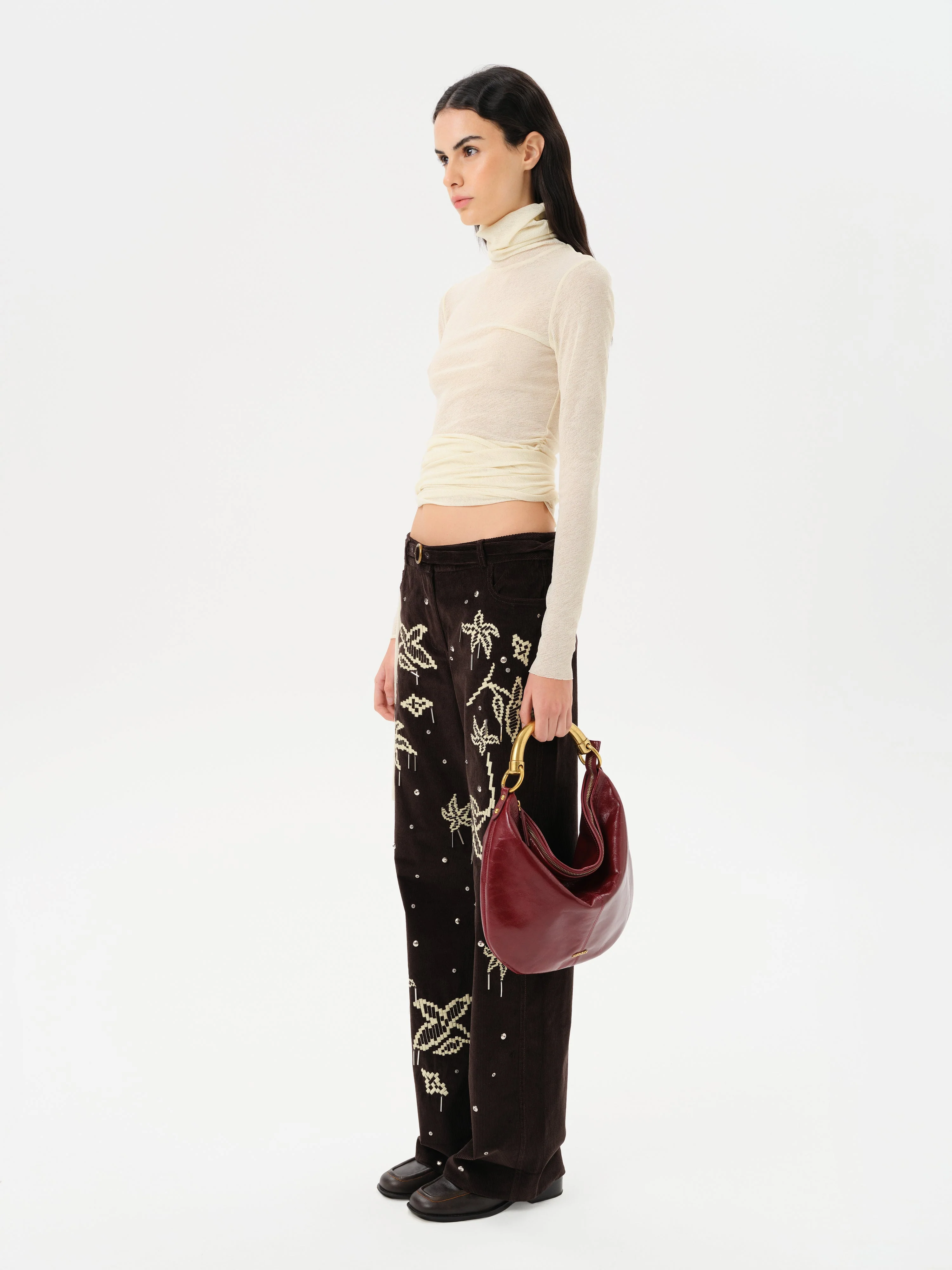 ALBA - Fitted long-sleeve mesh top with side tie detail - Image 3