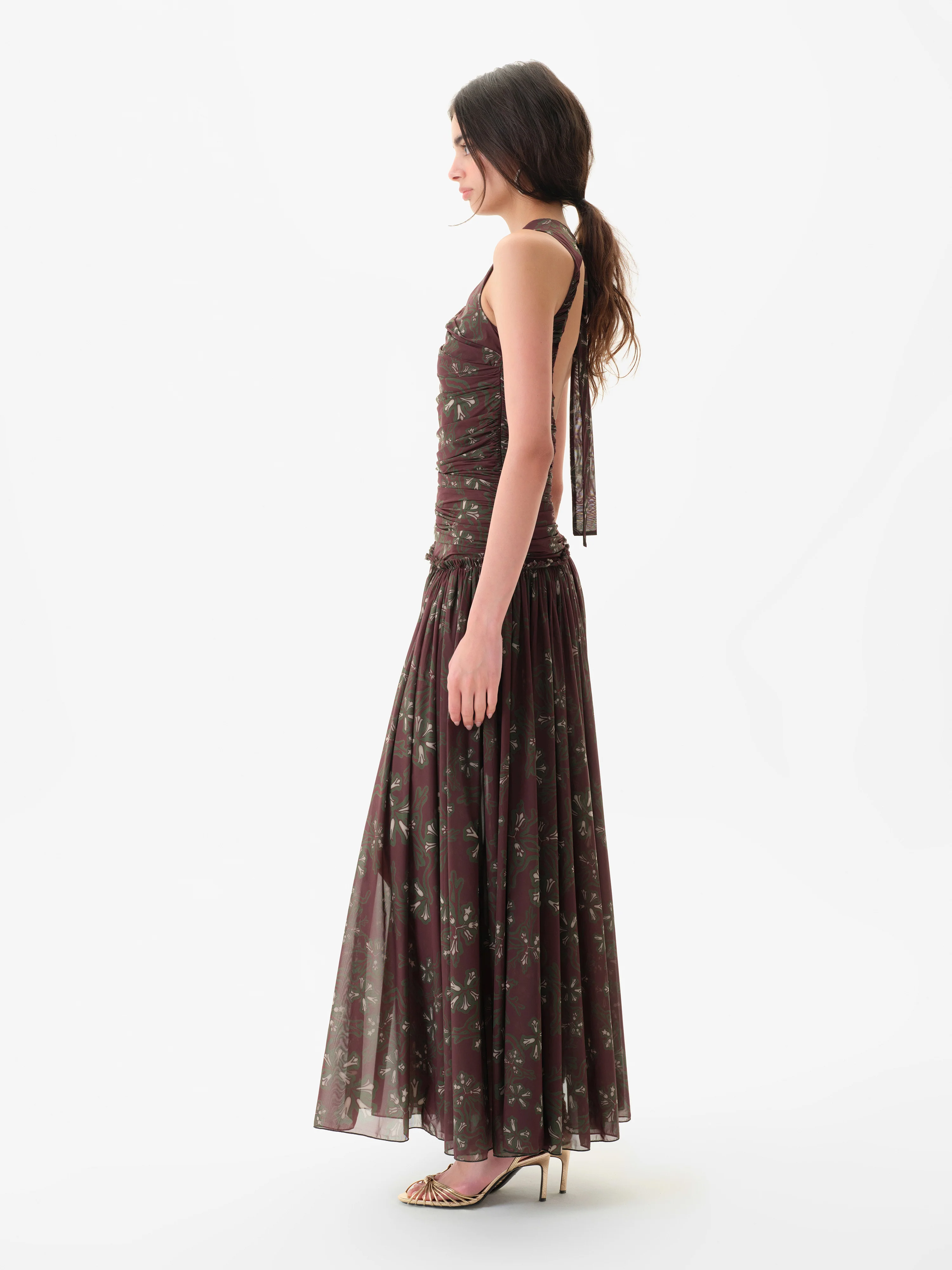ALINA - Printed open-back ruched maxi jersey dress - Image 2