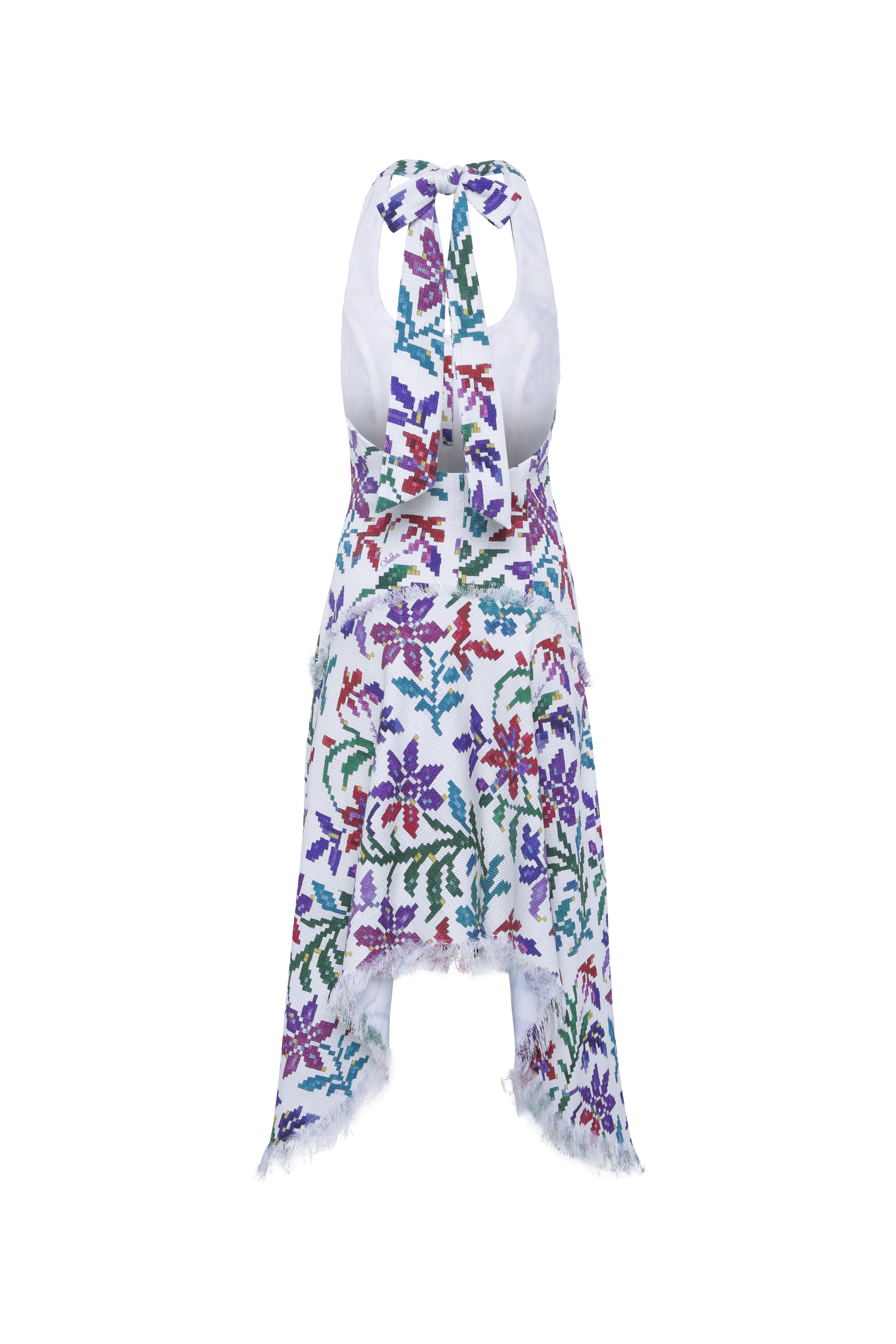 BELORA - Halterneck asymmetric midi dress in textured tapestry fabric - Image 6