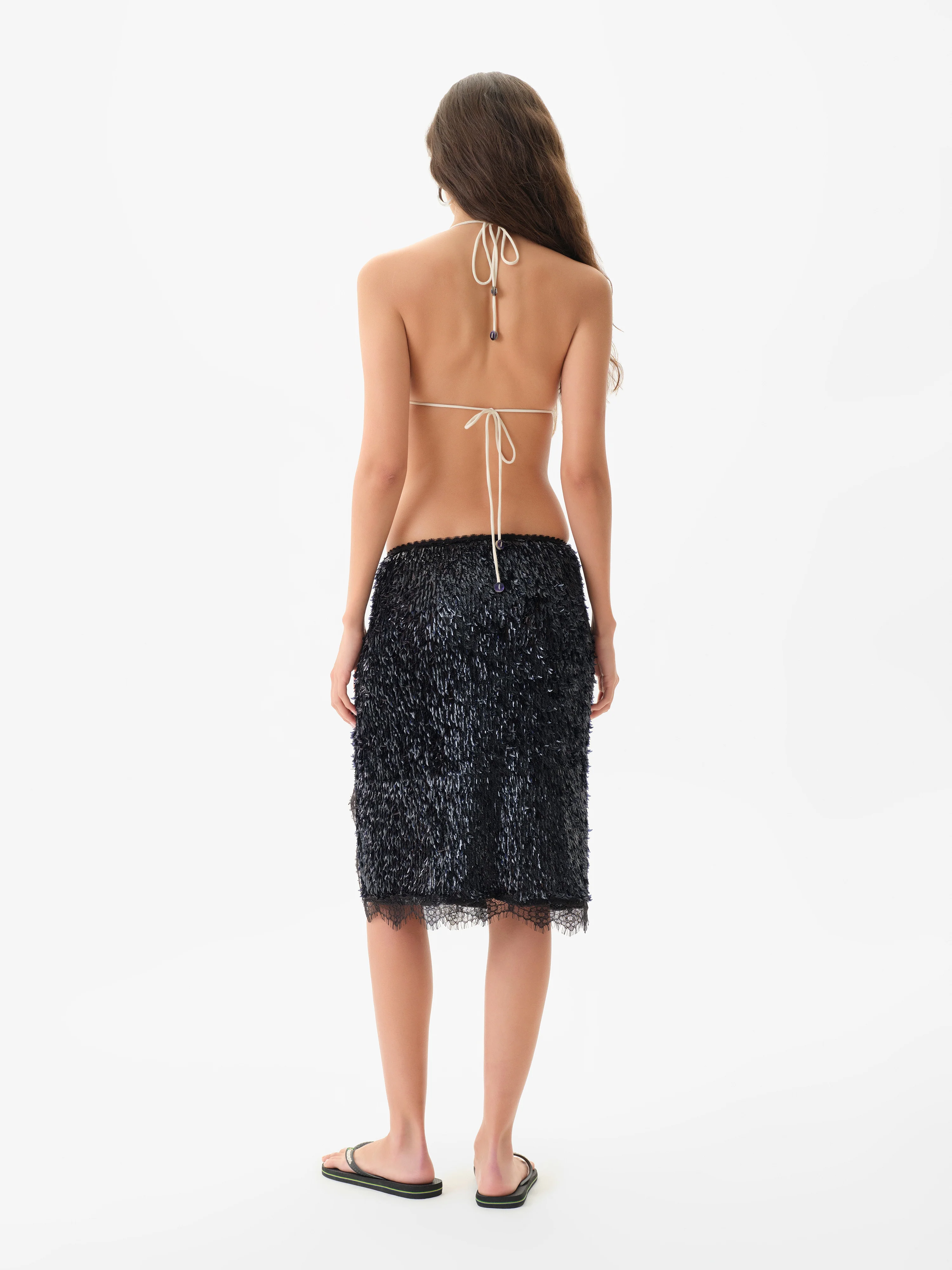 BIANCA - Sequin midi skirt with laced side slit - Image 3