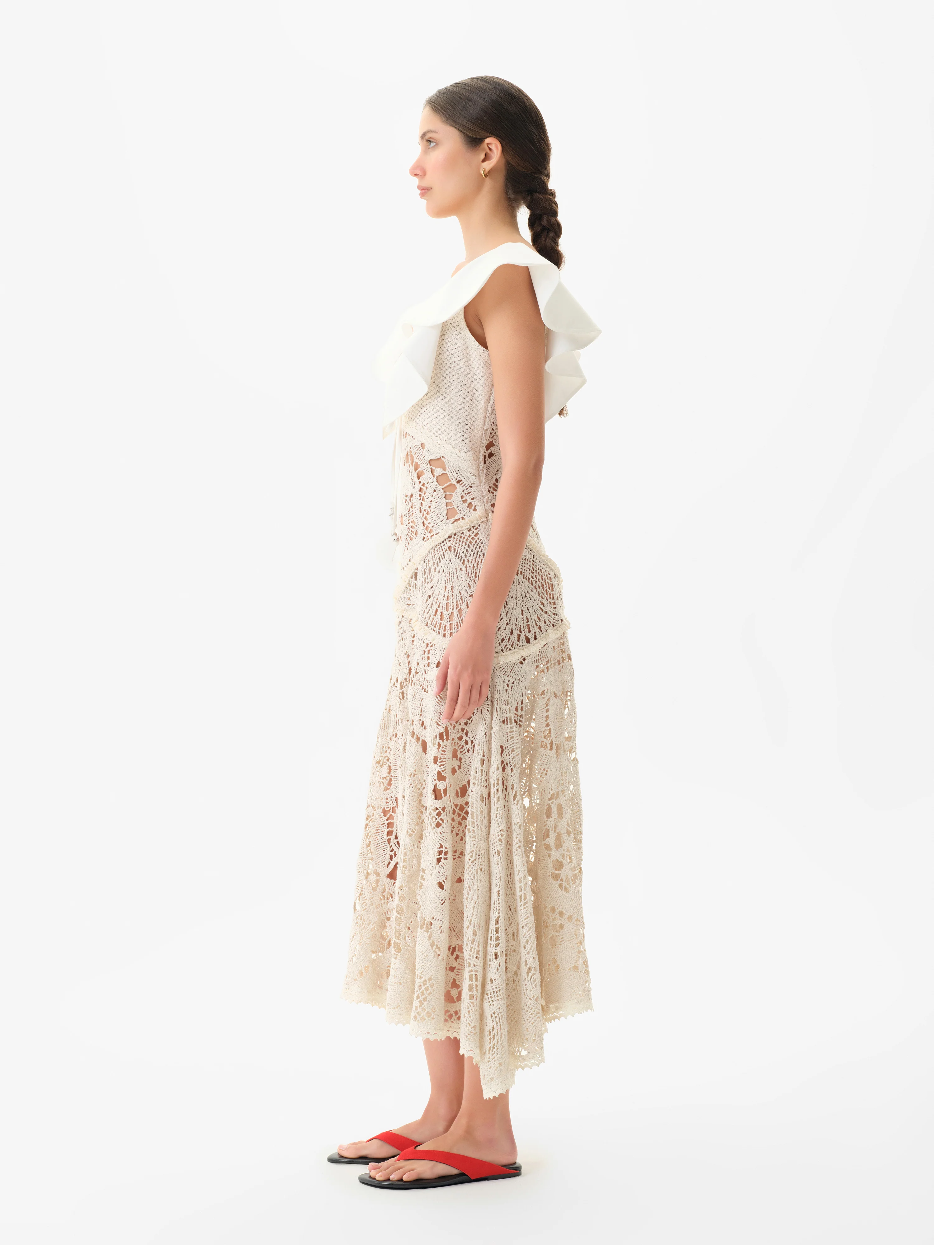 CAENES - Crochet dress with contrast poplin collar - Image 2