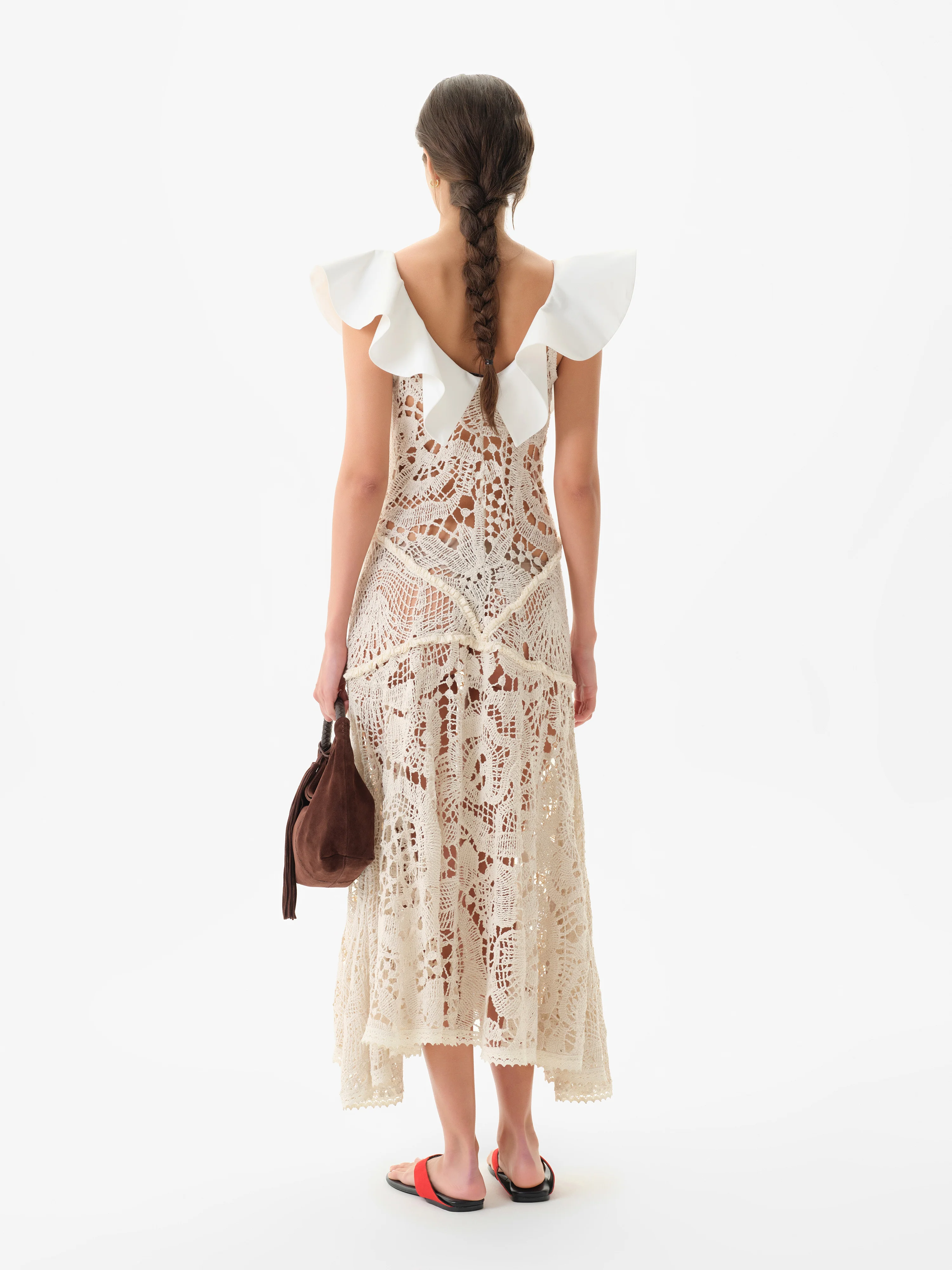 CAENES - Crochet dress with contrast poplin collar - Image 3