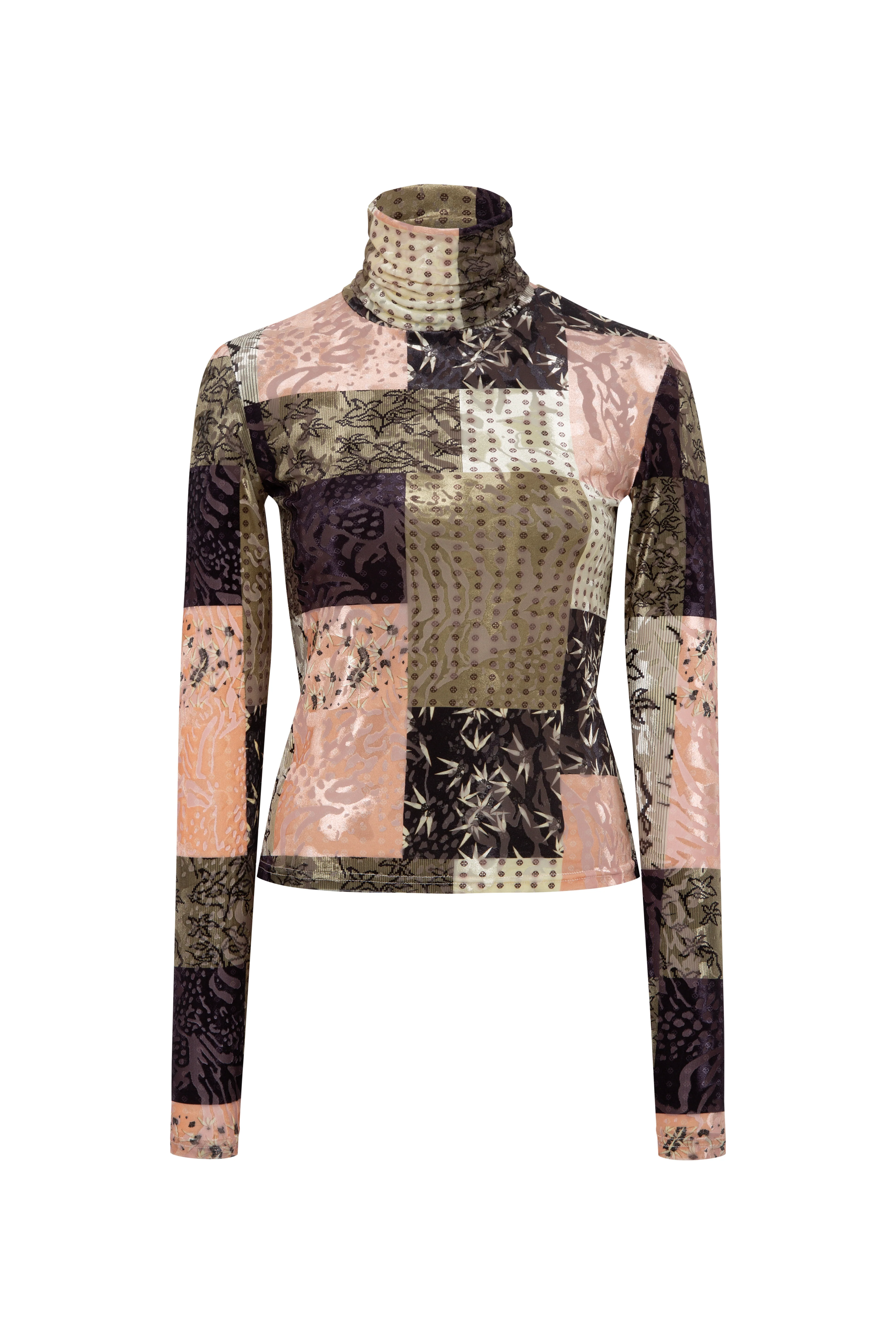 CODY - Patchwork print long sleeve velvet top - Image 7