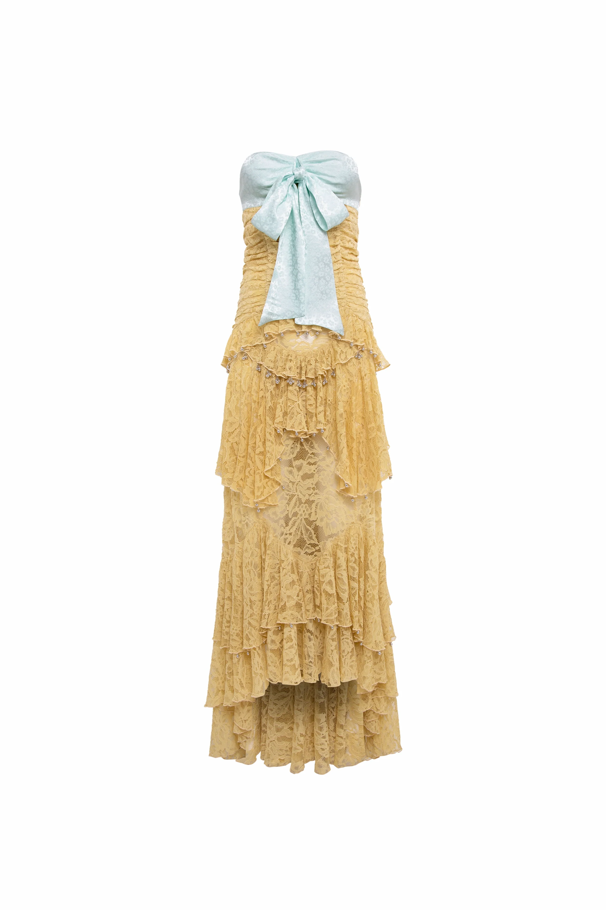 CORINNE - Strapless lace tiered maxi dress