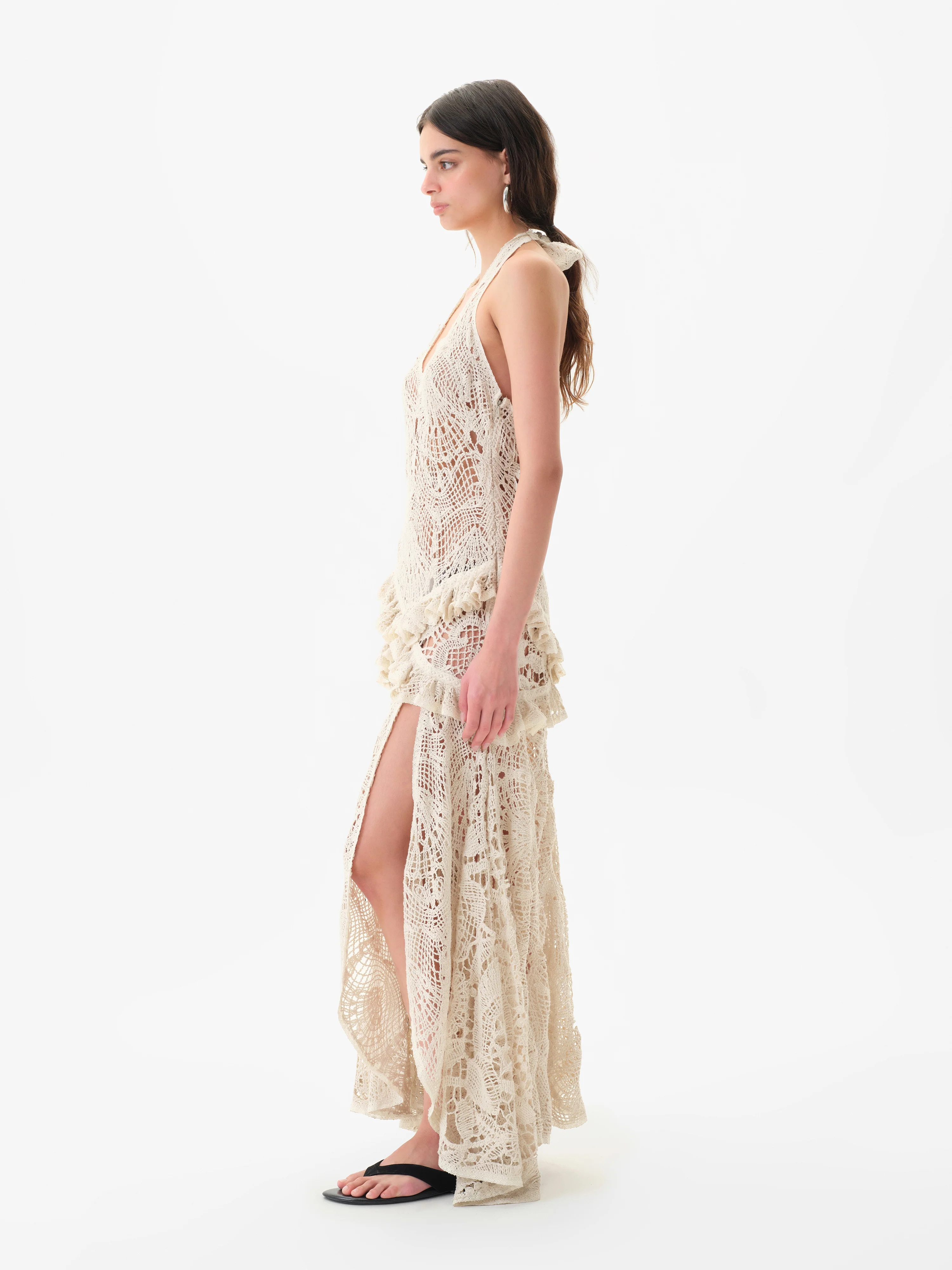 ELVIRA - Crocheted halterneck maxi dress with ruffles - Image 2