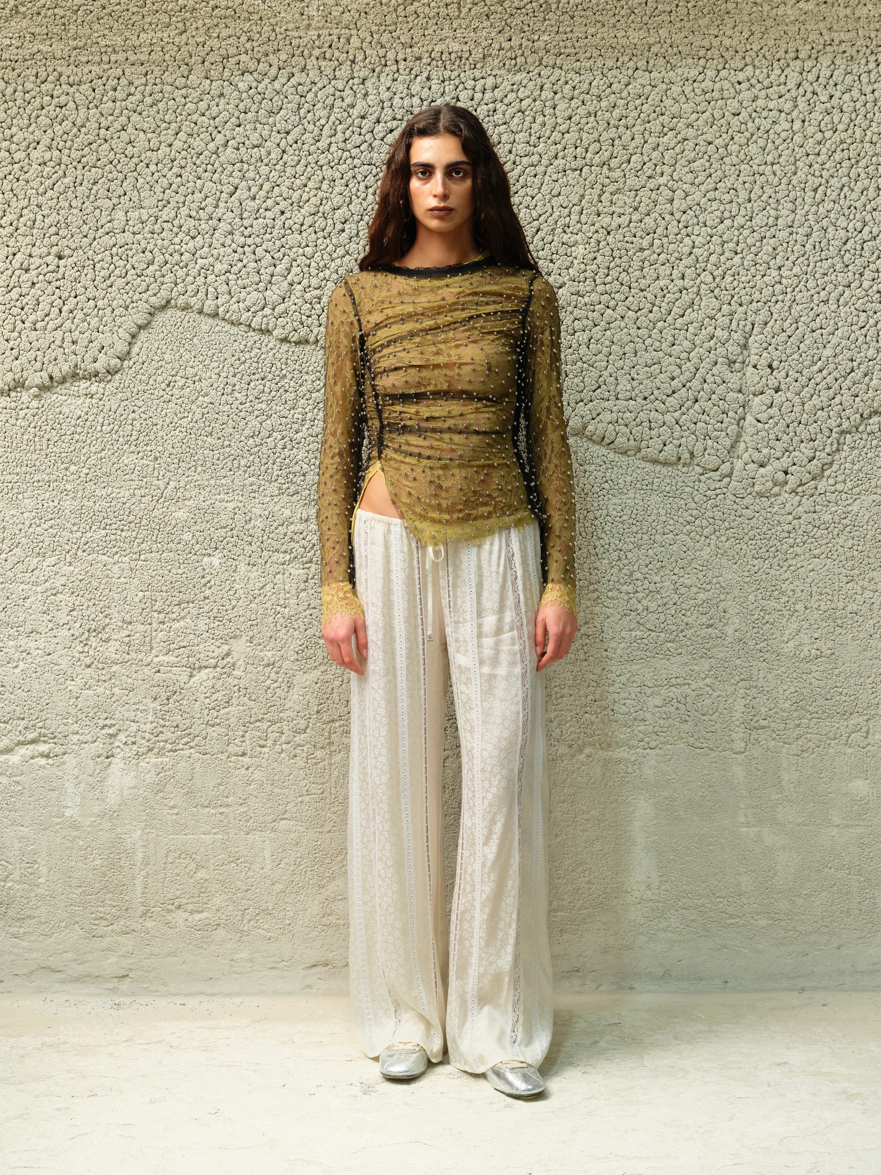 FAYE - Tulle layered lace top with metallic embelishments - Image 3