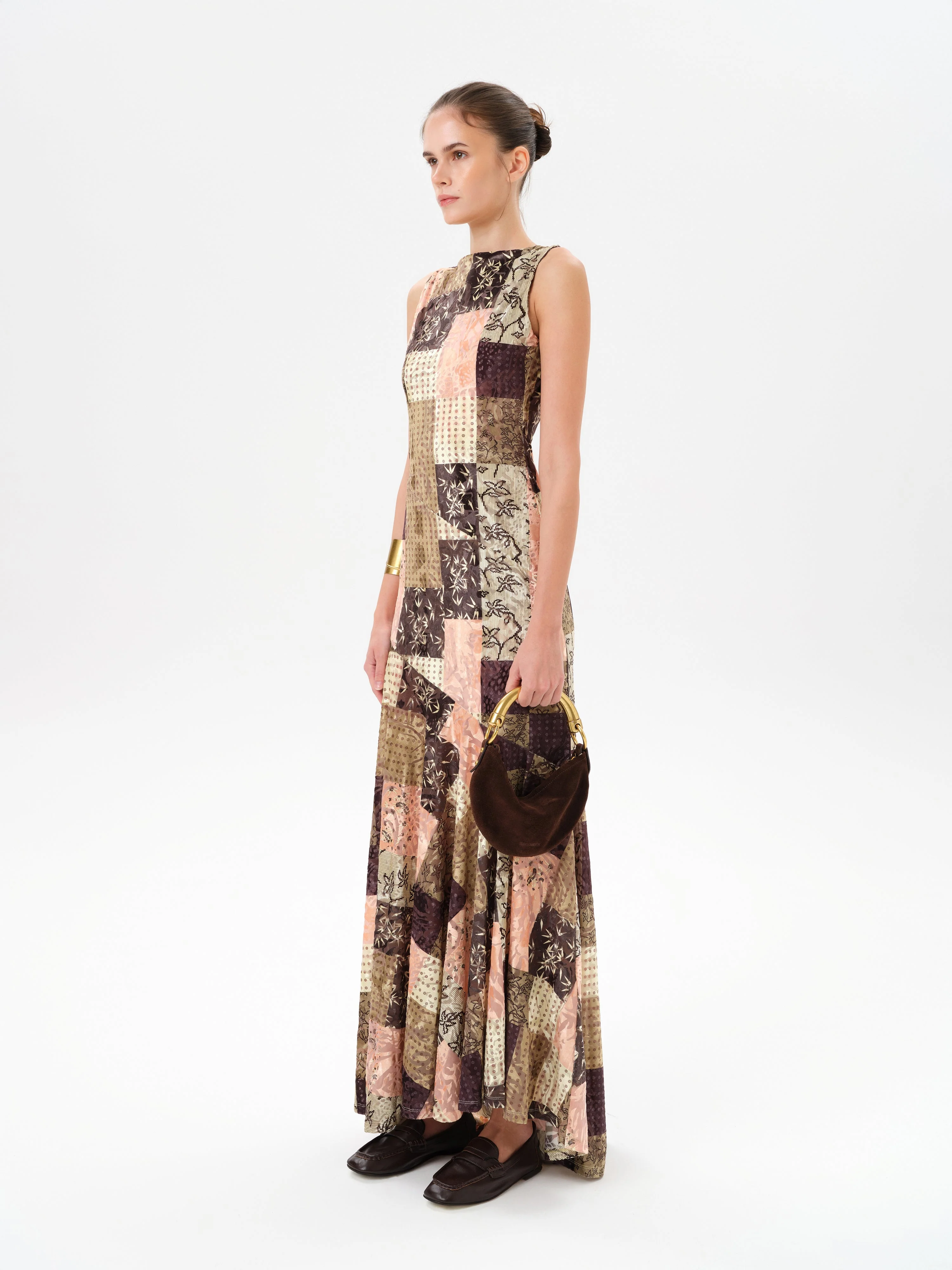 FENS - Open-back velvet maxi dress with patchwork pattern - Image 2