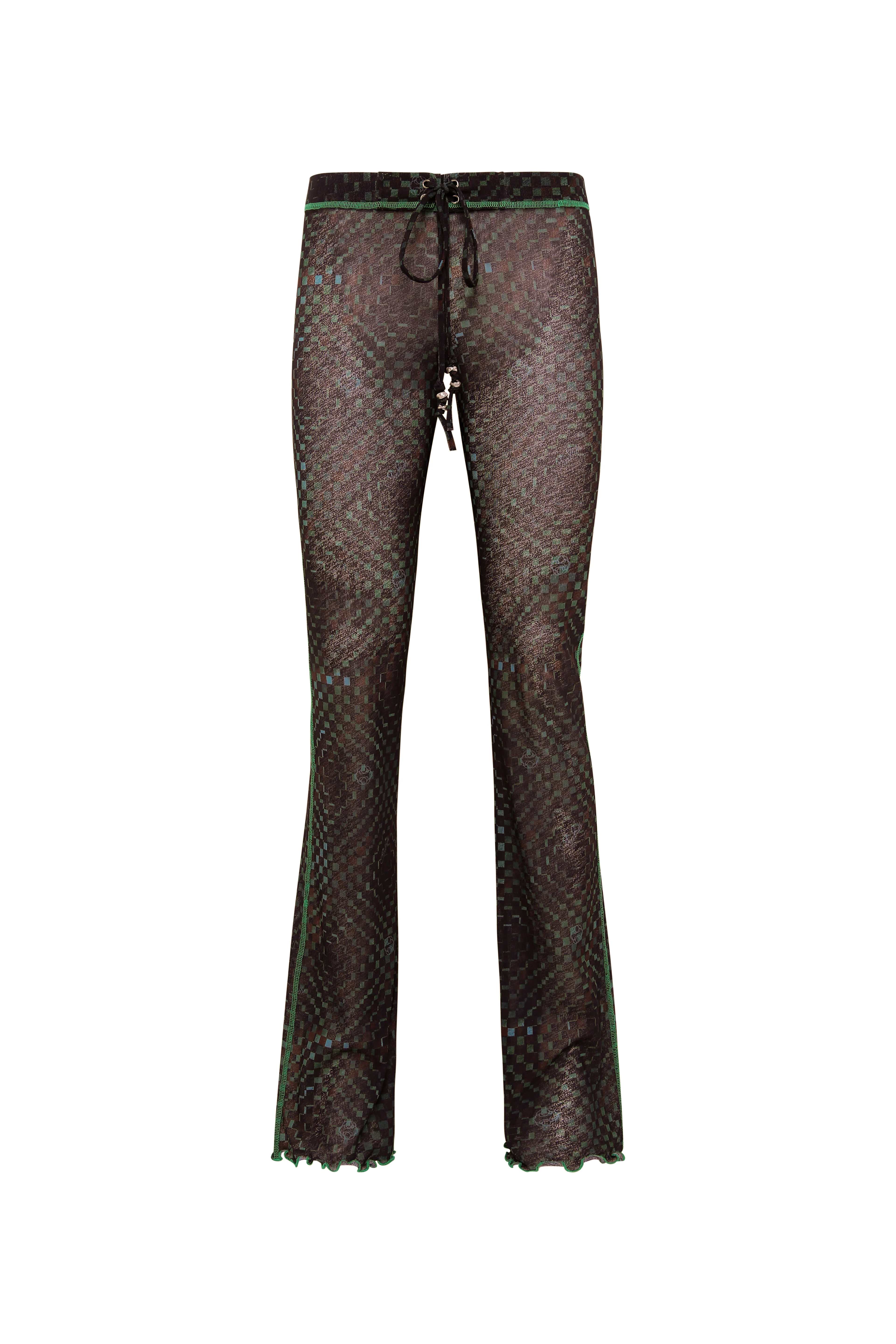 FLO - Semi sheer checkerboard print full length pants with drawcord - Image 5