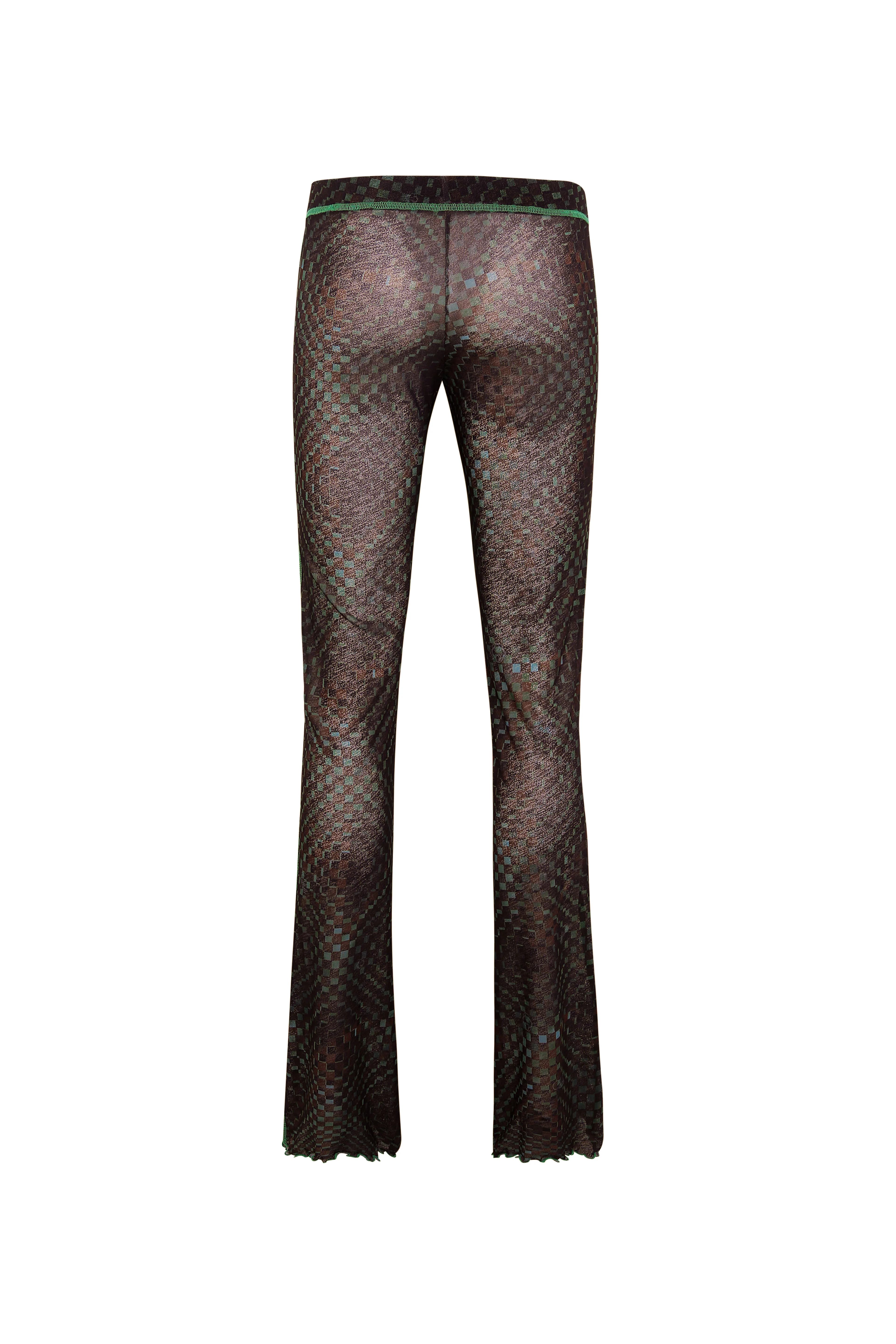 FLO - Semi sheer checkerboard print full length pants with drawcord - Image 6