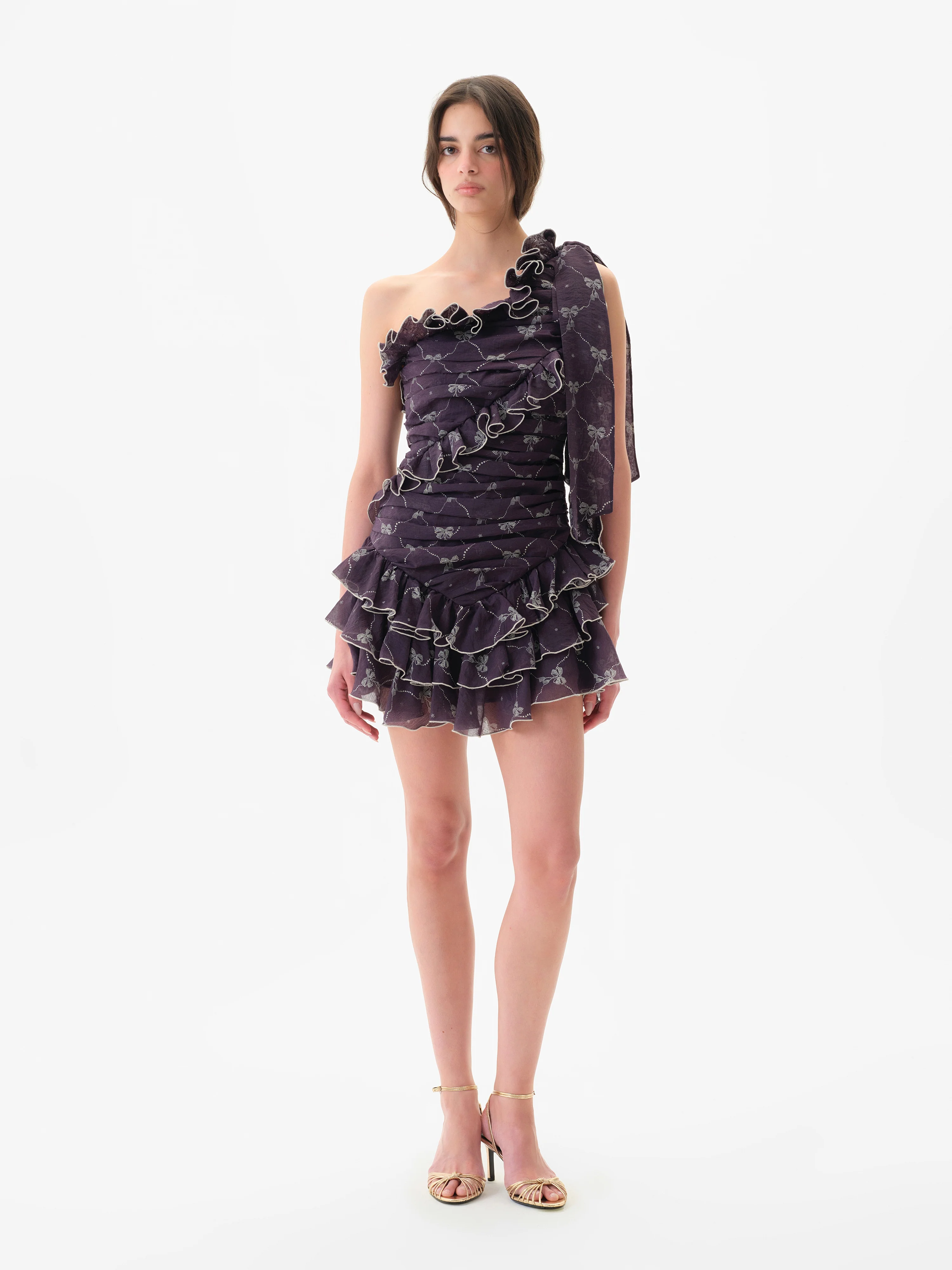 FRILLA - Bow detailed ruffle one-shoulder dress