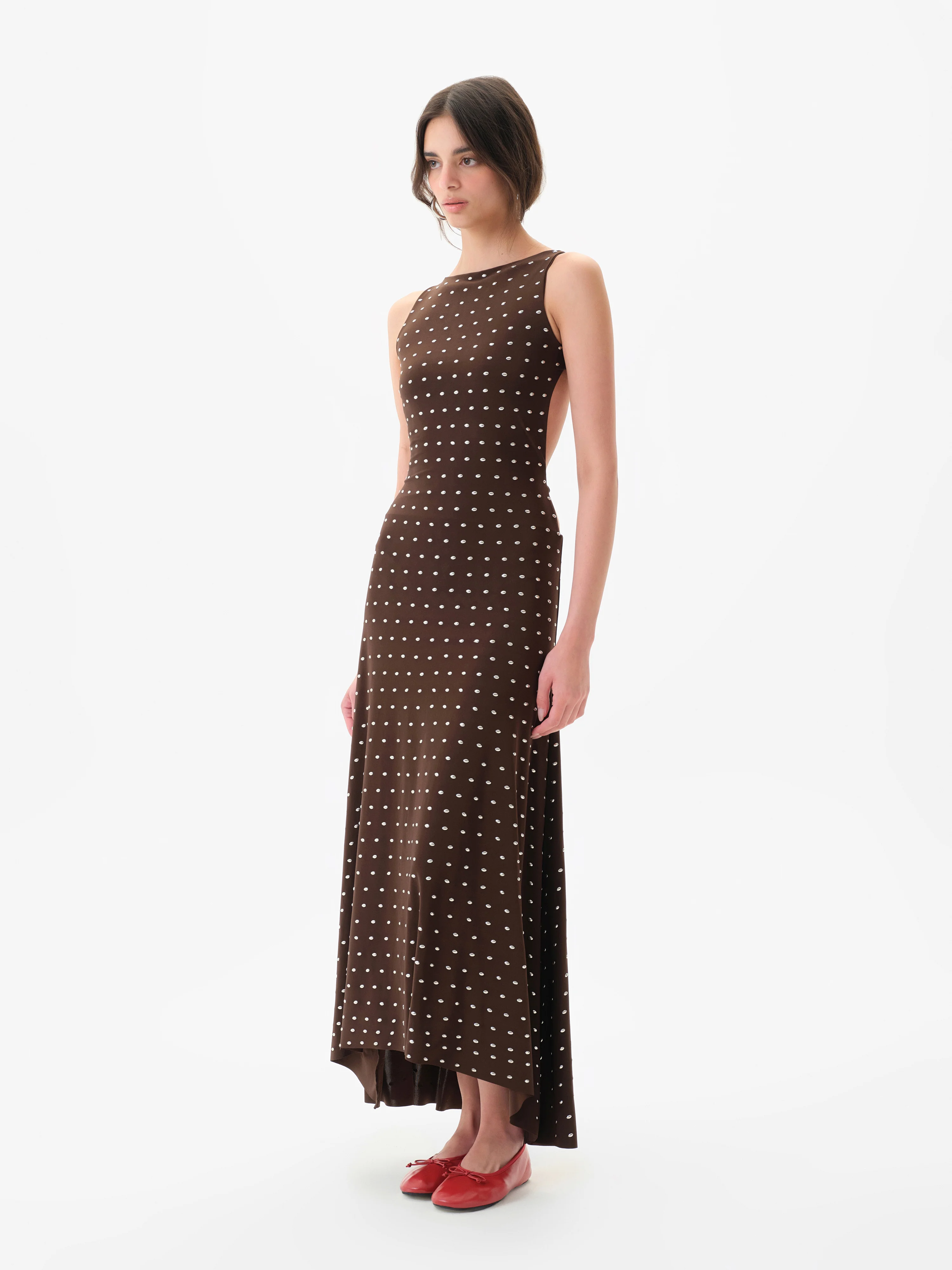 GRACE - Sleeveless maxi dress in stretch jersey with all-over metal studs - Image 2