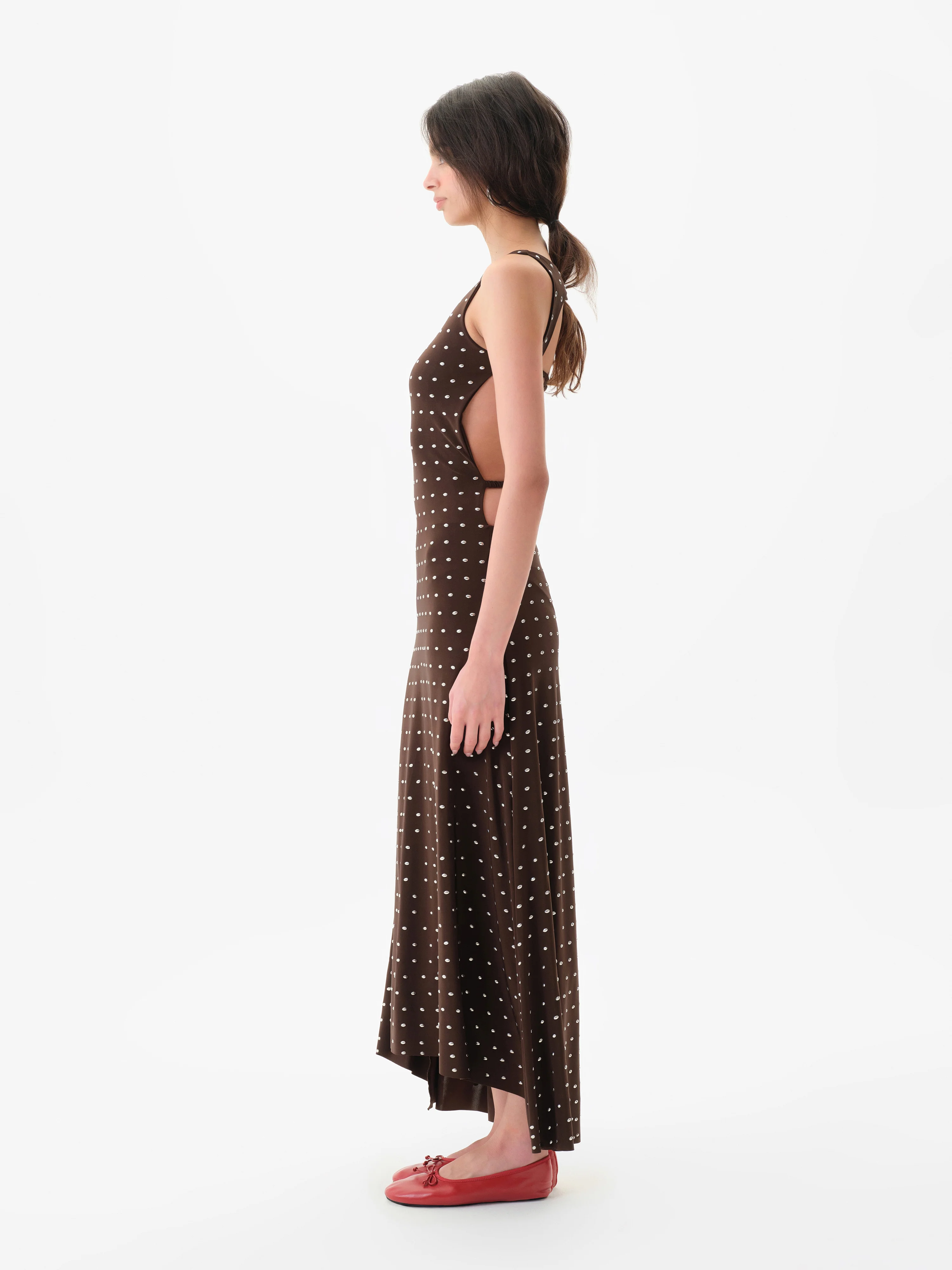 GRACE - Sleeveless maxi dress in stretch jersey with all-over metal studs - Image 3
