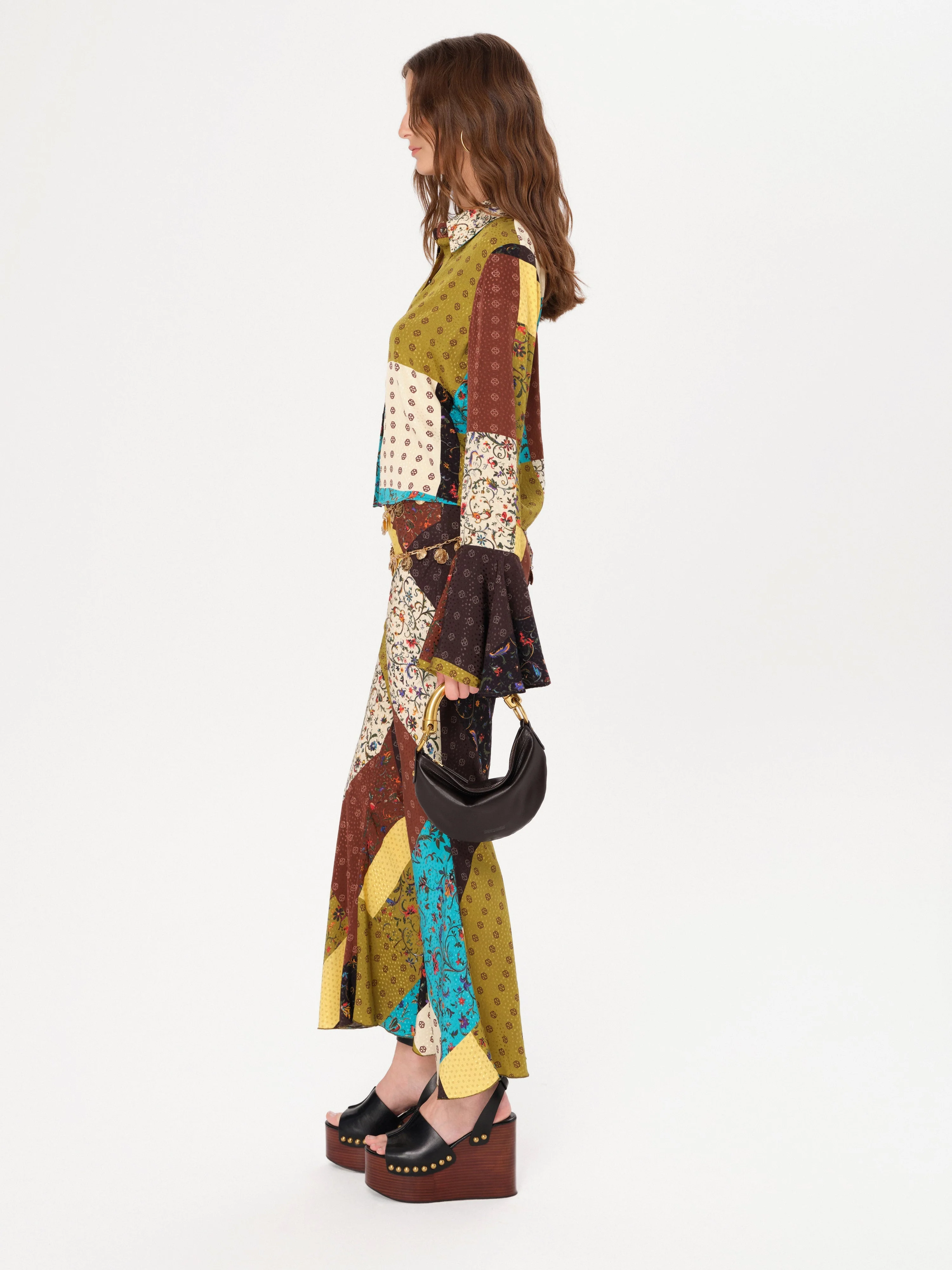 JESLYNN - Patchwork-printed flare-leg pants - Image 2