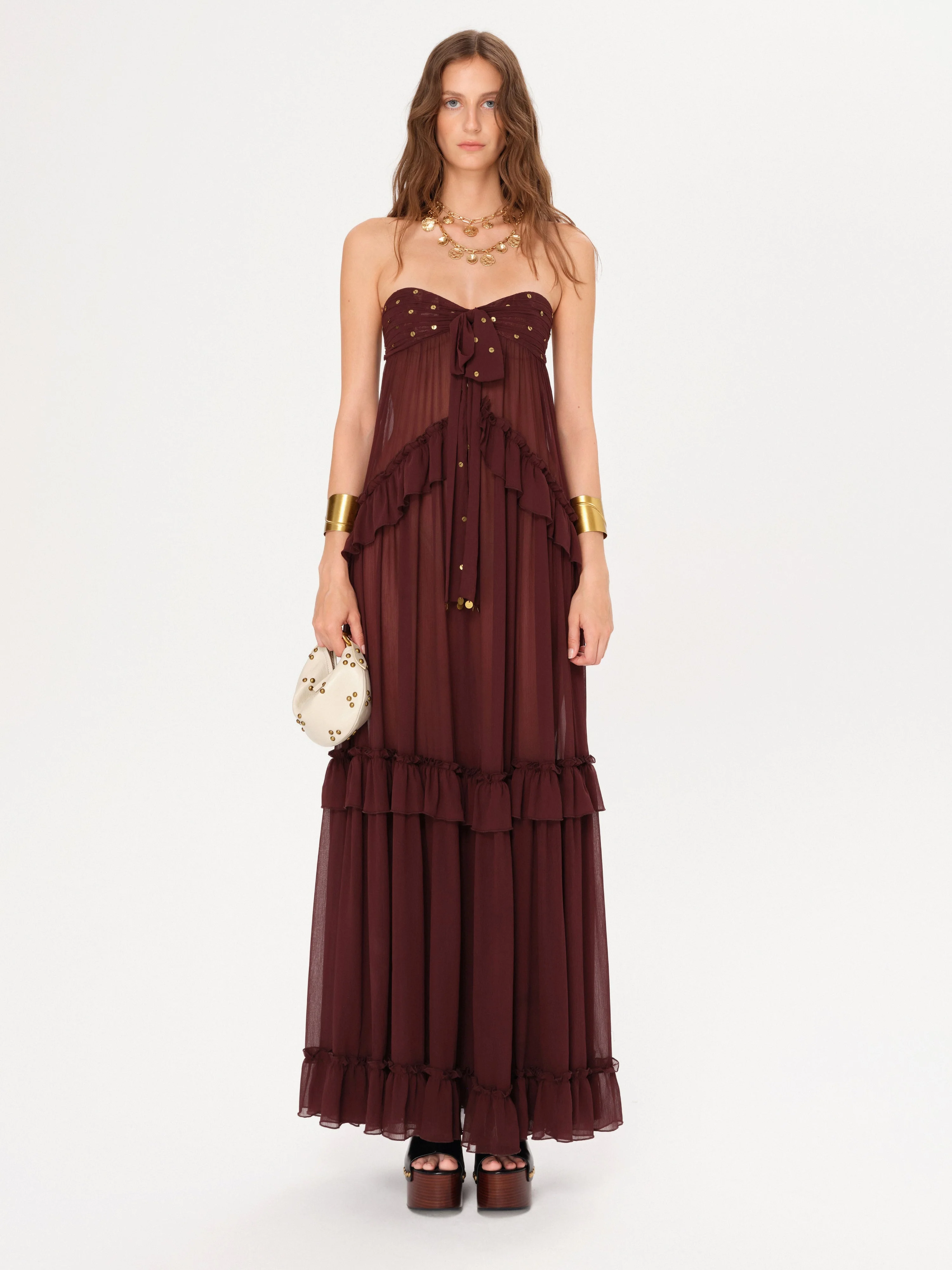 JOSIANE - Bead-embellished ruffled maxi dress