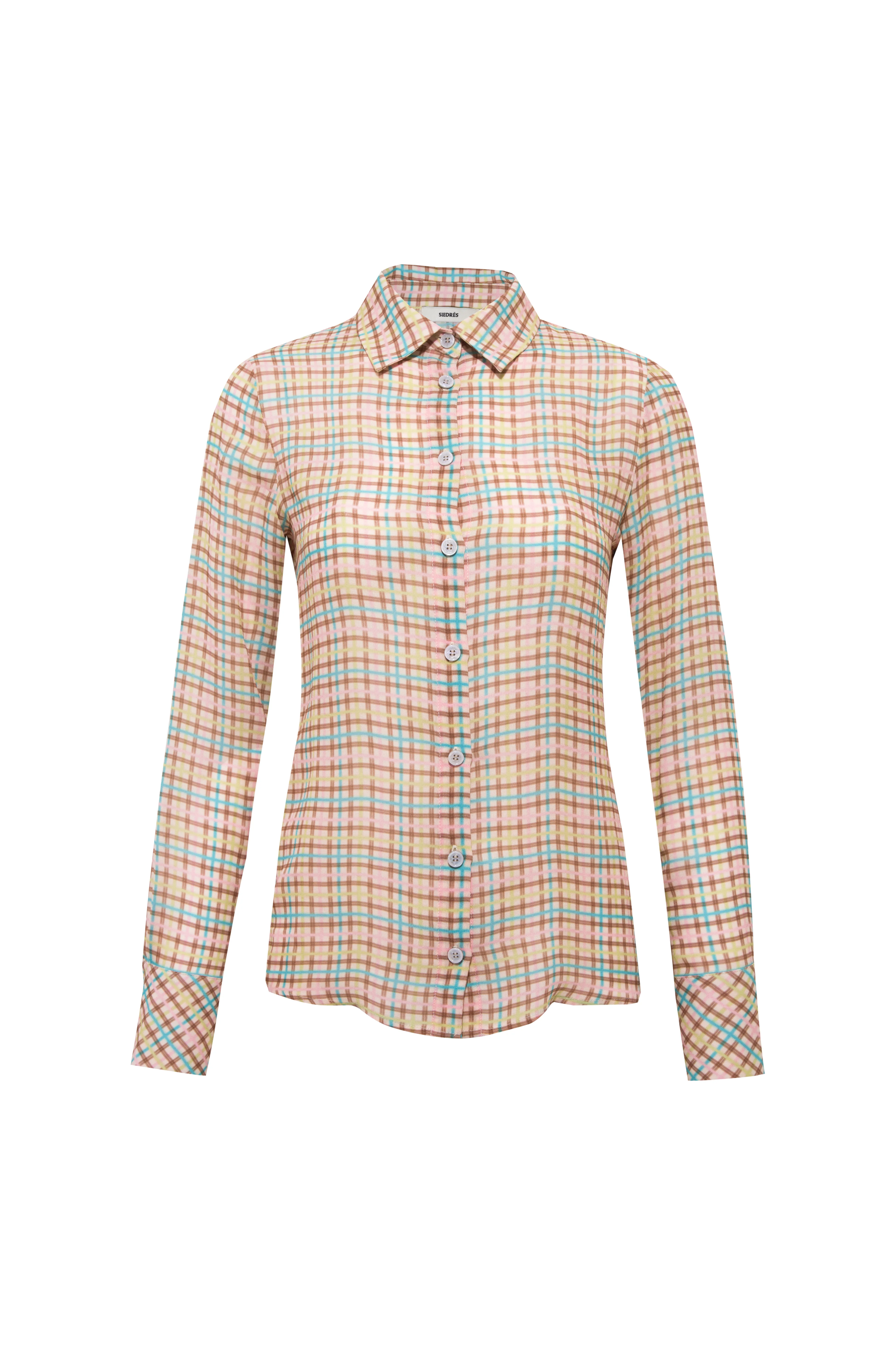 LOTTIE - Pastel plaid crepe button-down shirt