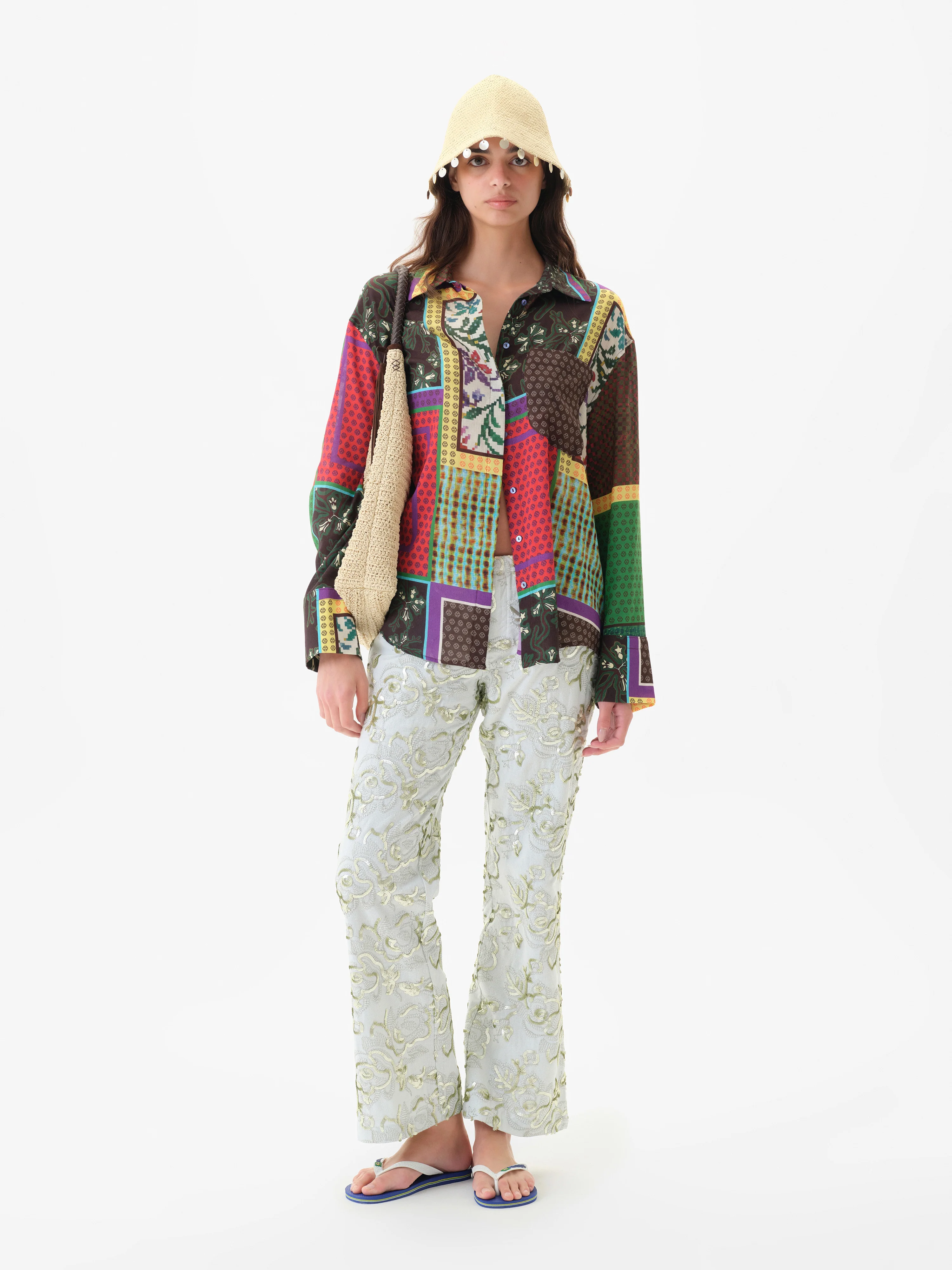 LOU - Patchwork print oversized button down shirt - Image 2