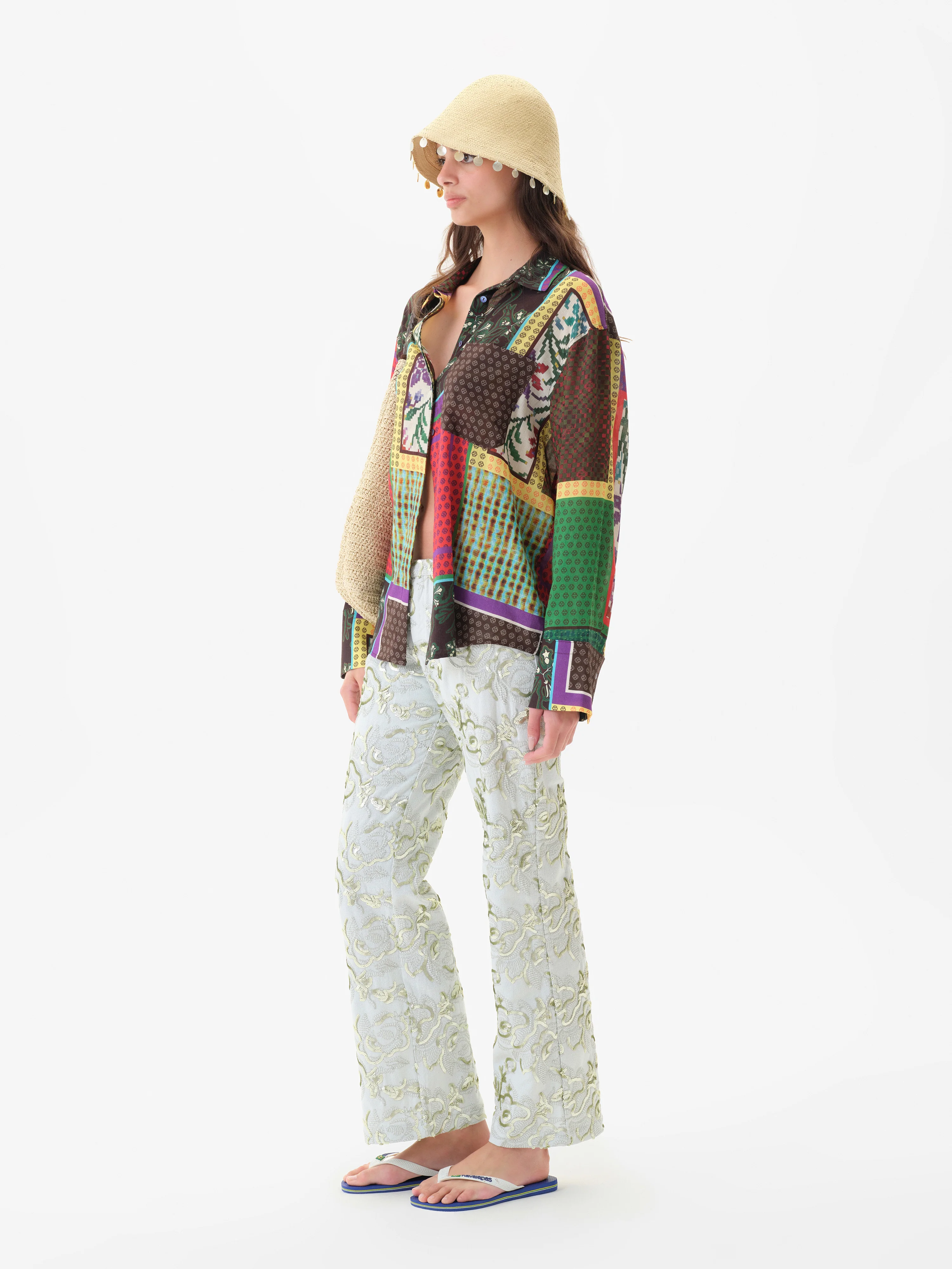 LOU - Patchwork print oversized button down shirt - Image 3