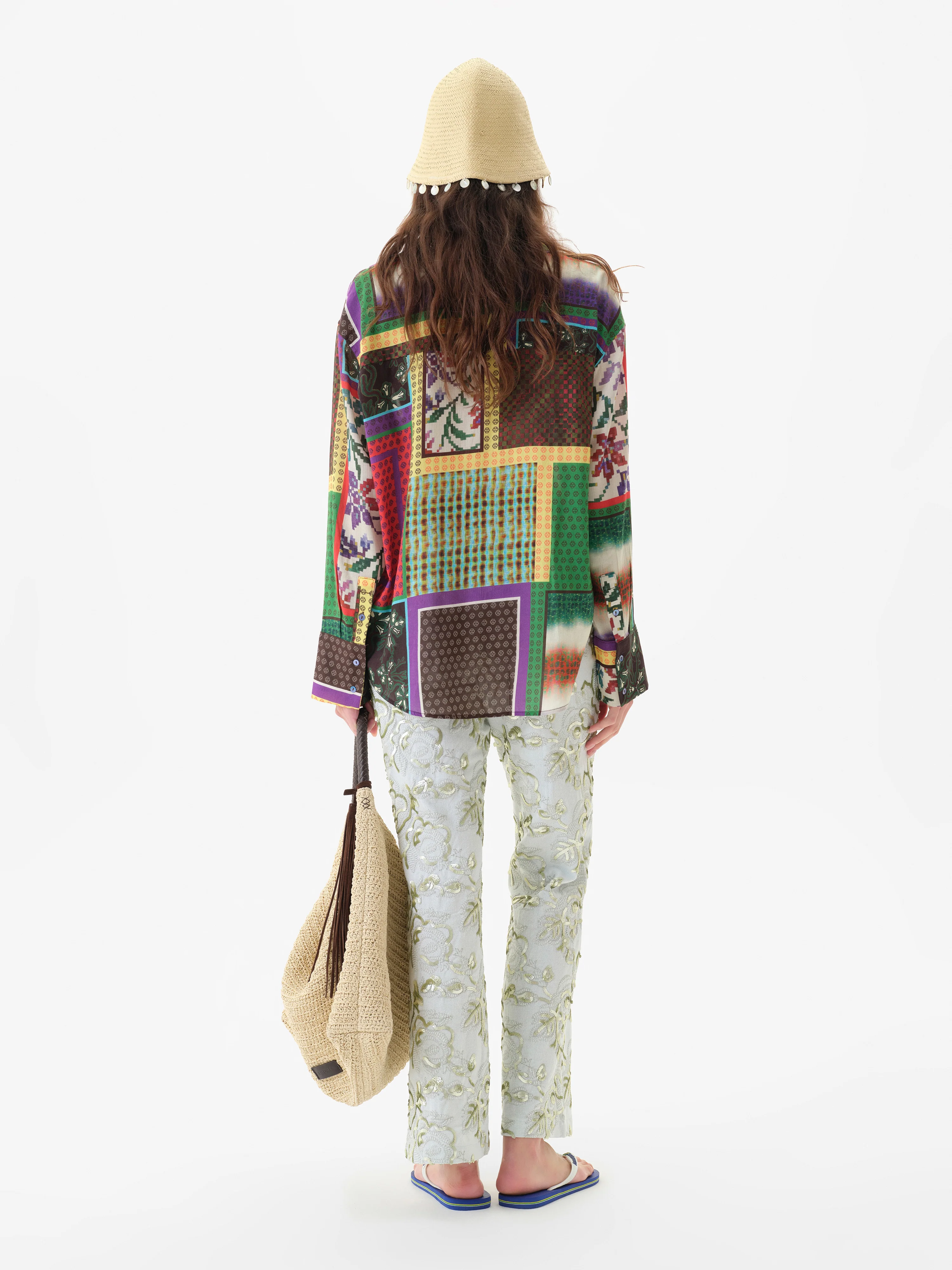 LOU - Patchwork print oversized button down shirt - Image 5