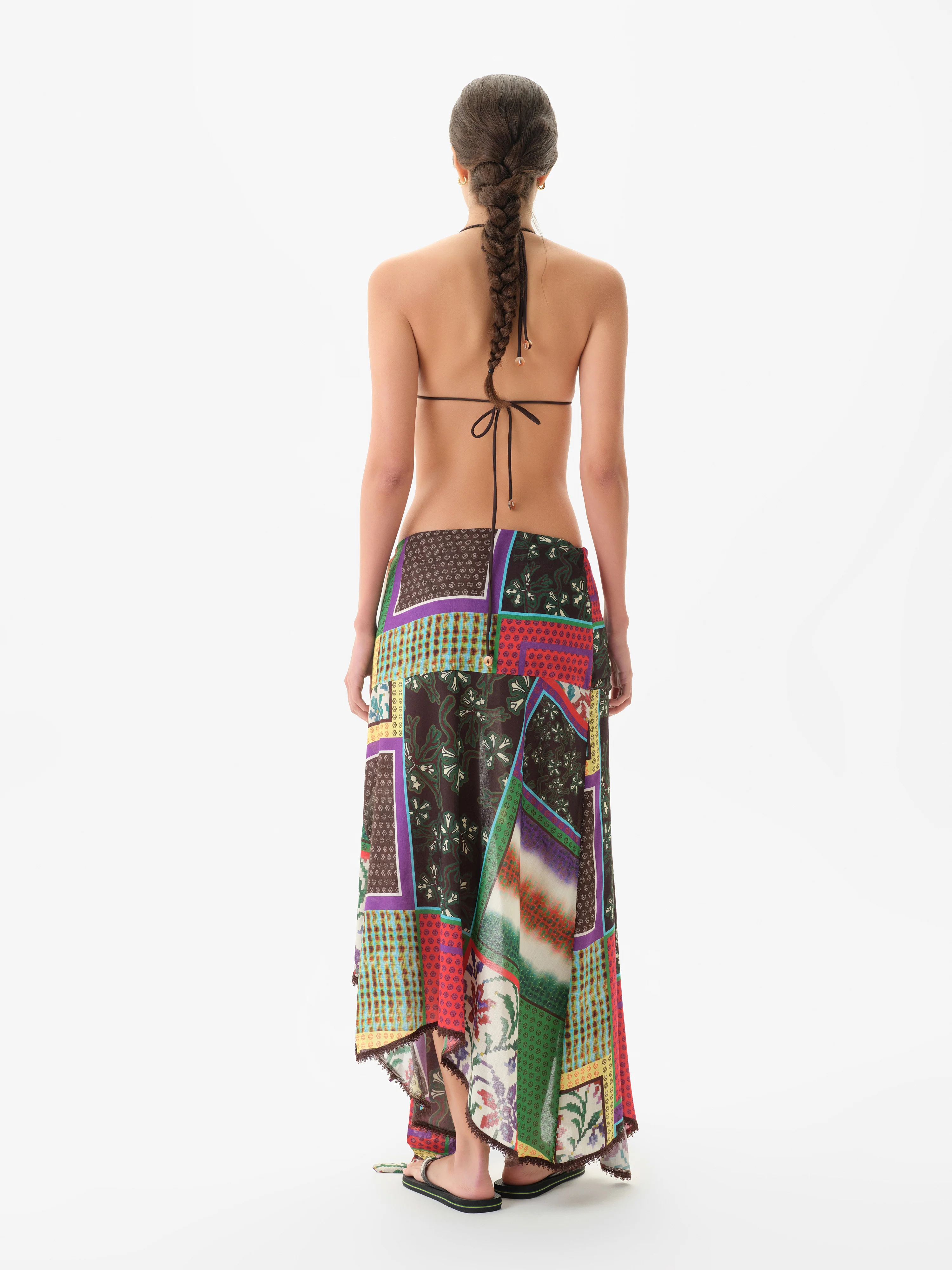 LUMIER - Patchwork draped skirt with knot detail and asymmetrical hem - Image 3
