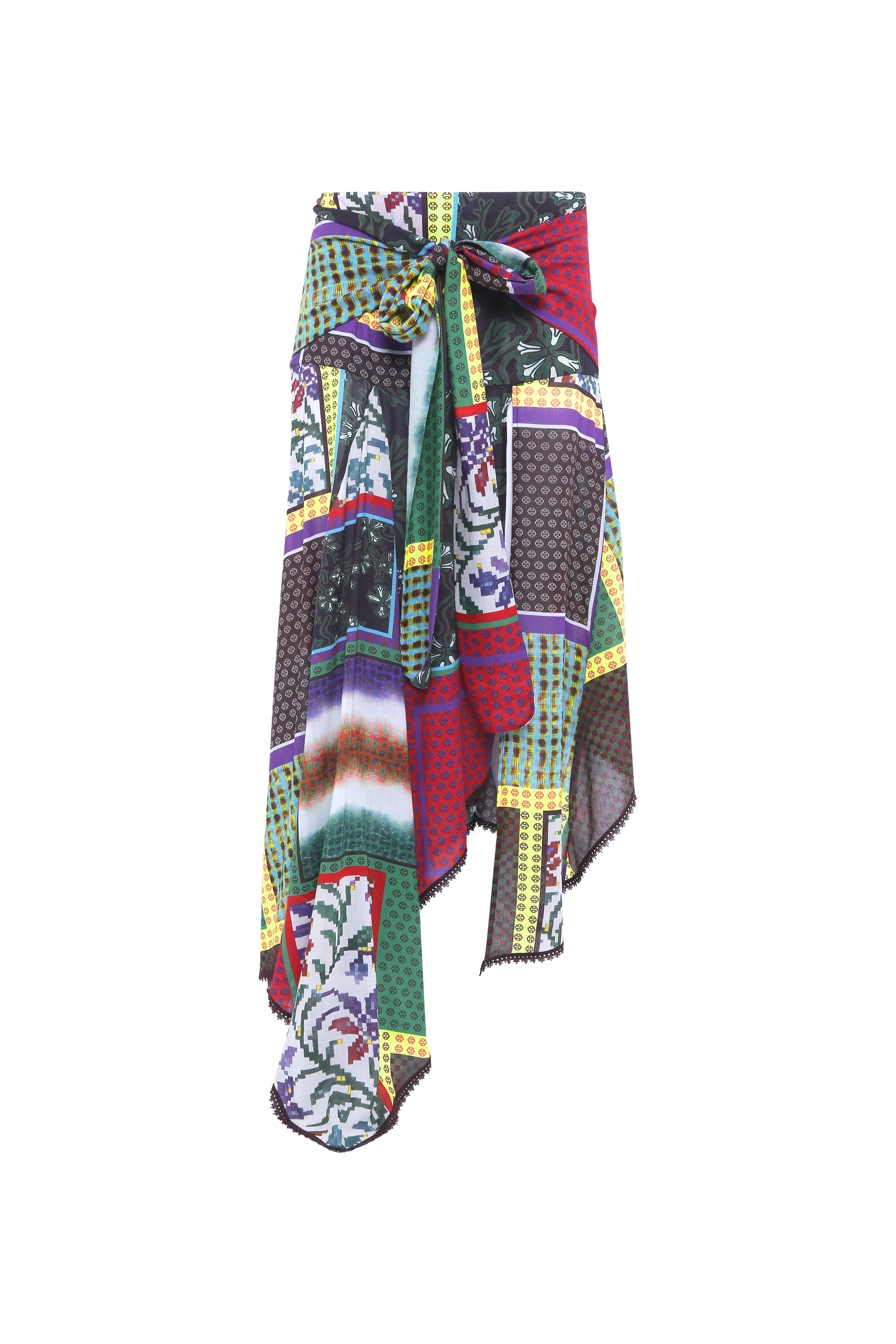 LUMIER - Patchwork draped skirt with knot detail and asymmetrical hem - Image 4