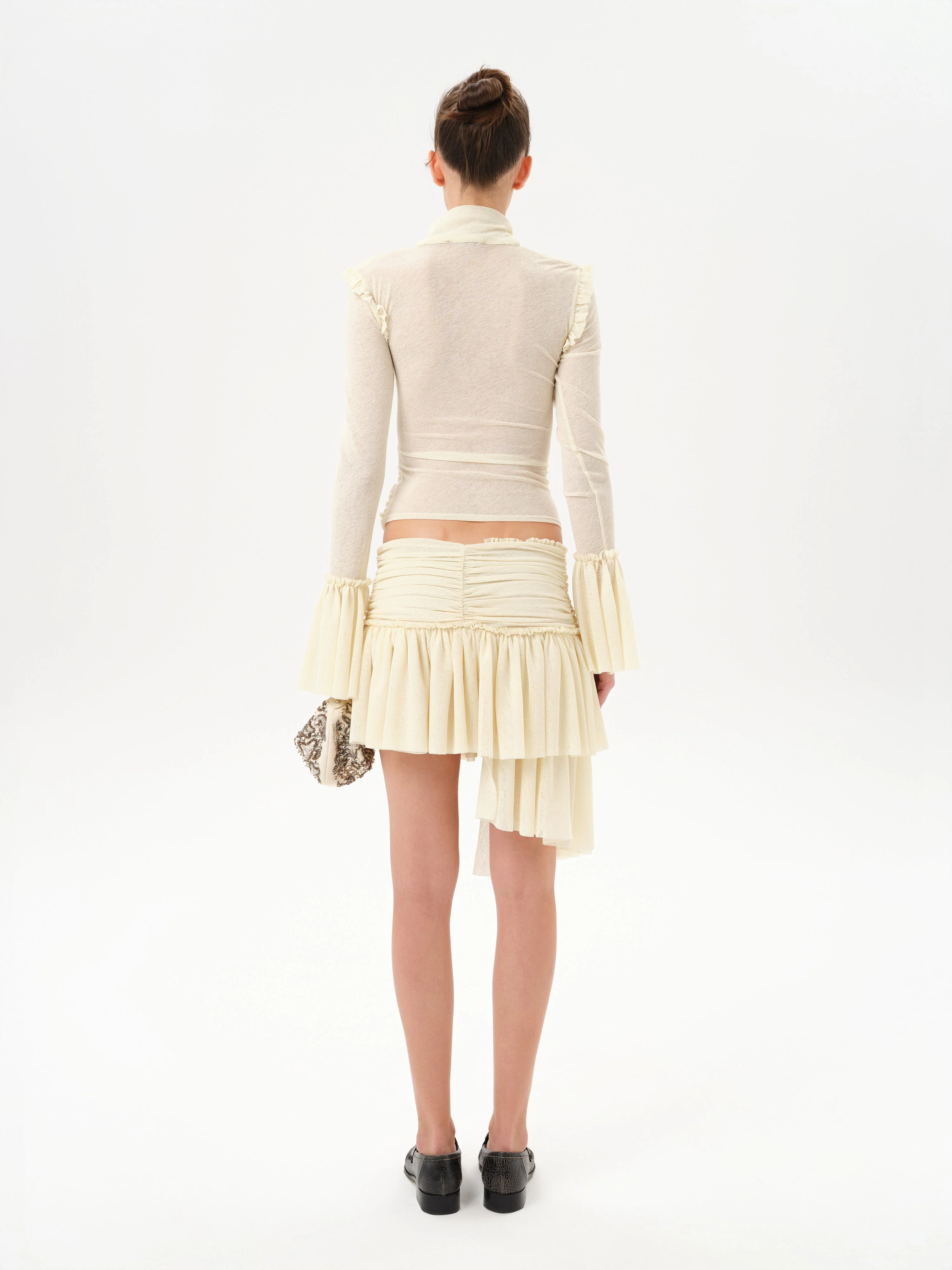 LUNA - Ruched semi sheer mesh top with layered front tie details - Image 5