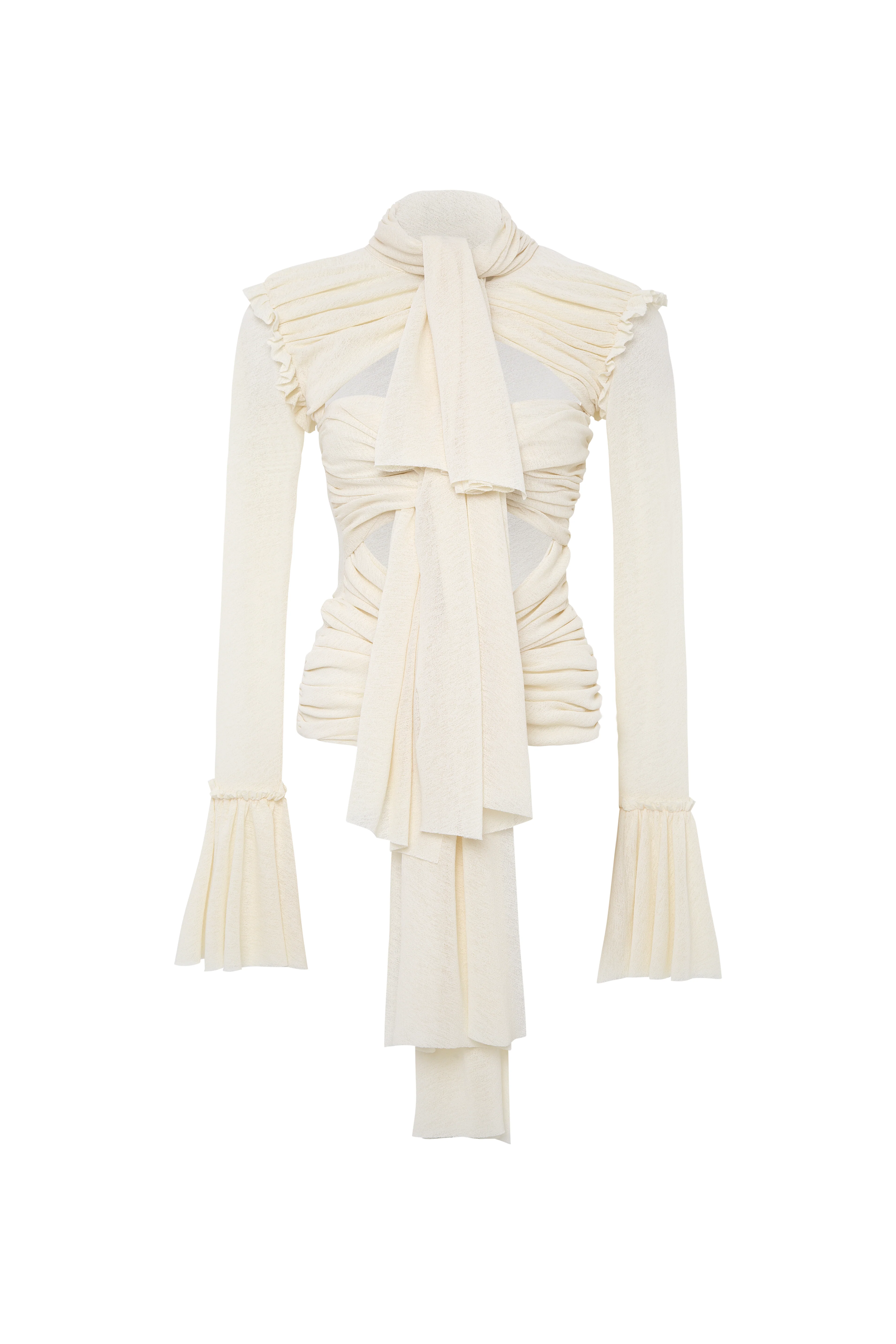 LUNA - Ruched semi sheer mesh top with layered front tie details - Image 6