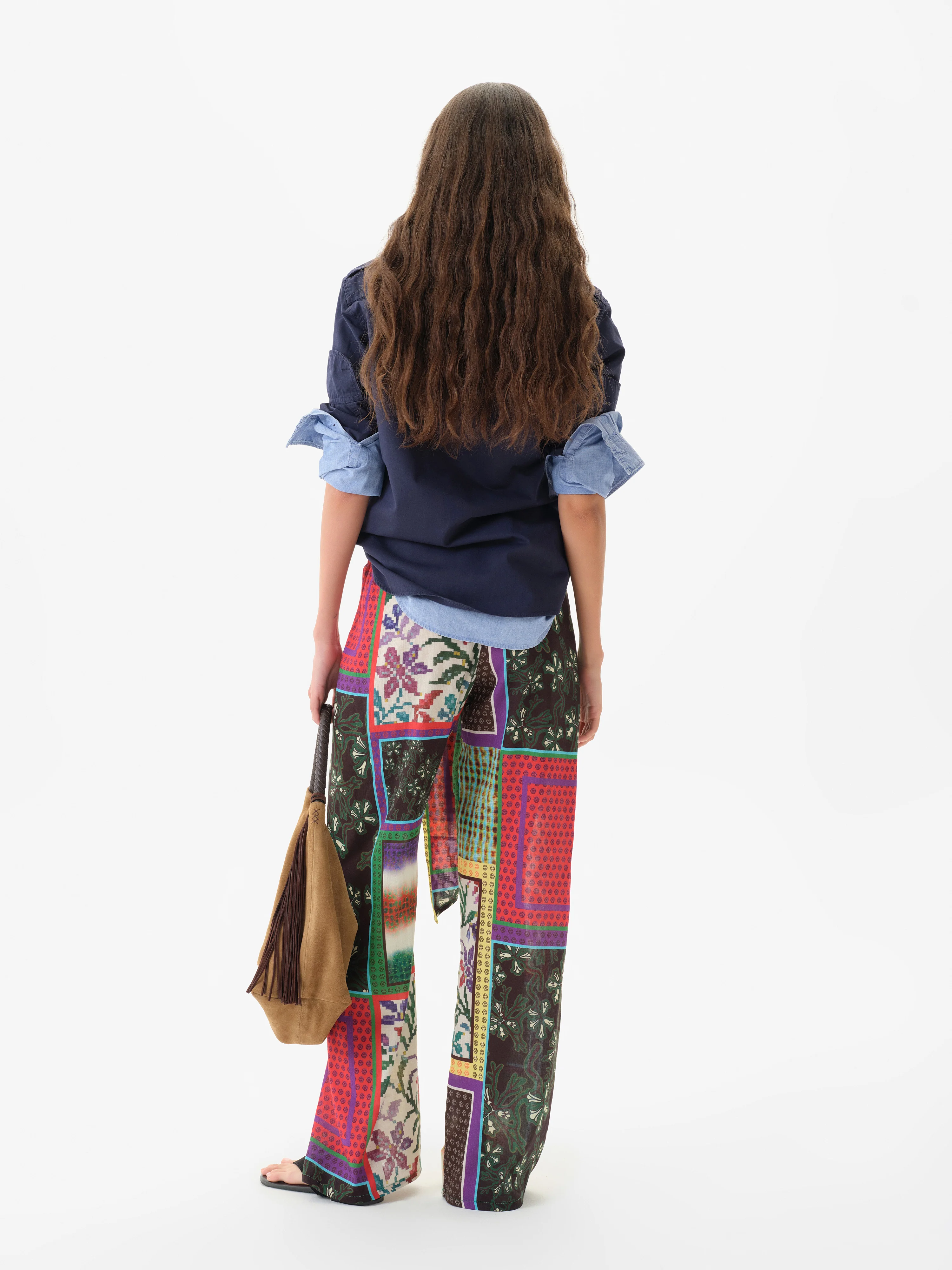 MANOCE - Patchwork print wide-leg pants with front tie - Image 3