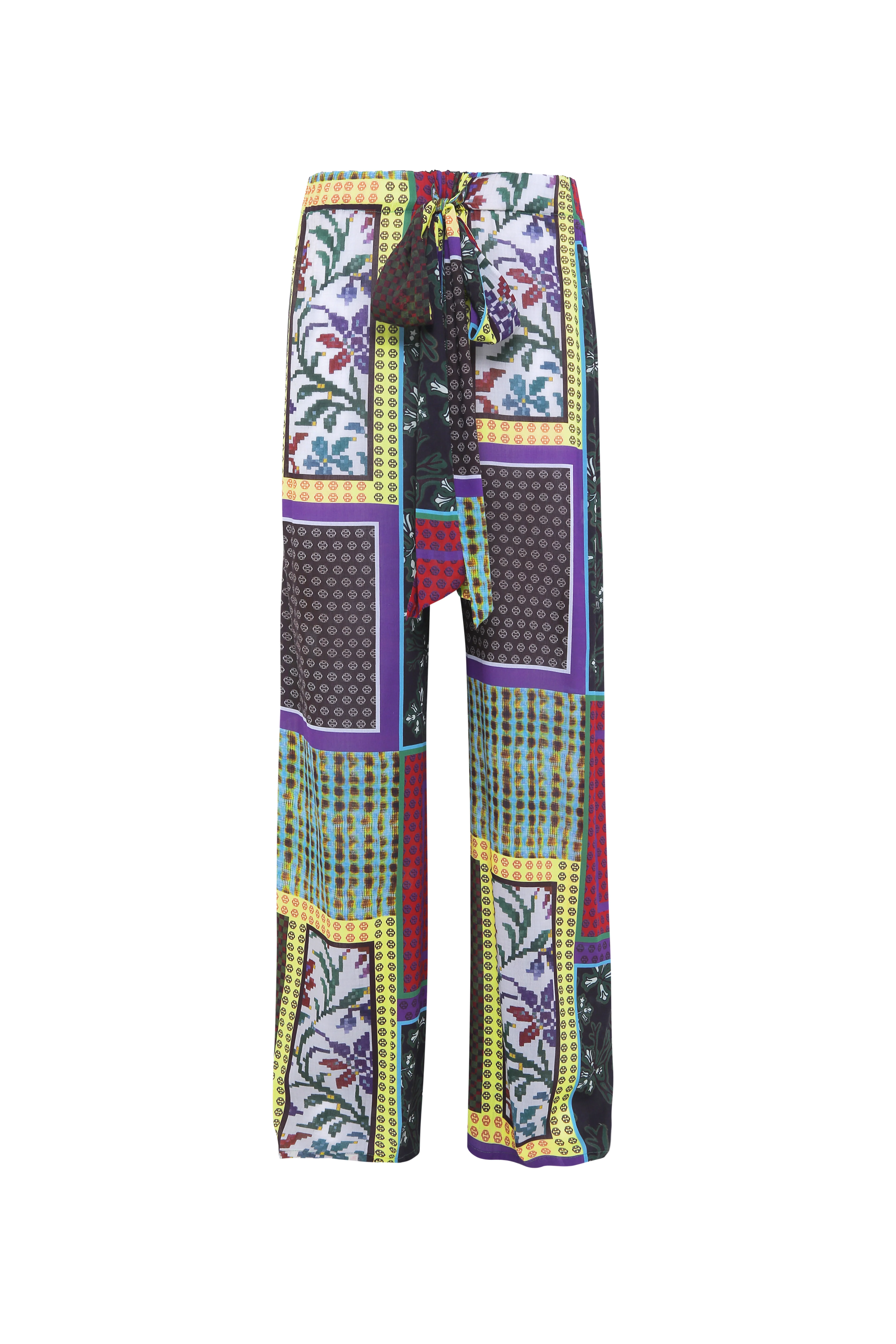 MANOCE - Patchwork print wide-leg pants with front tie - Image 4