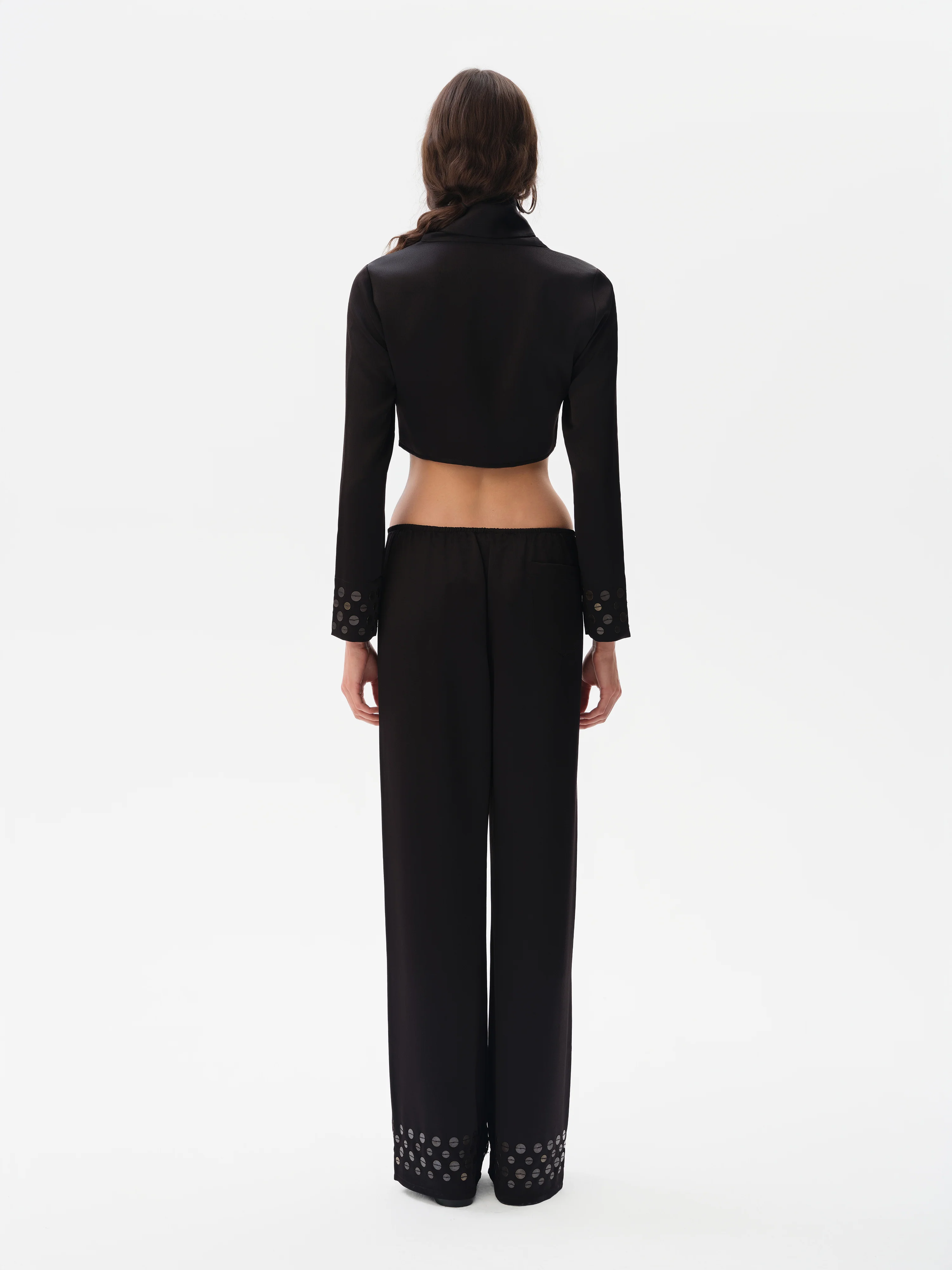 MANOCE - Wide-leg drawstring satin pants embroidered hem - Image 4