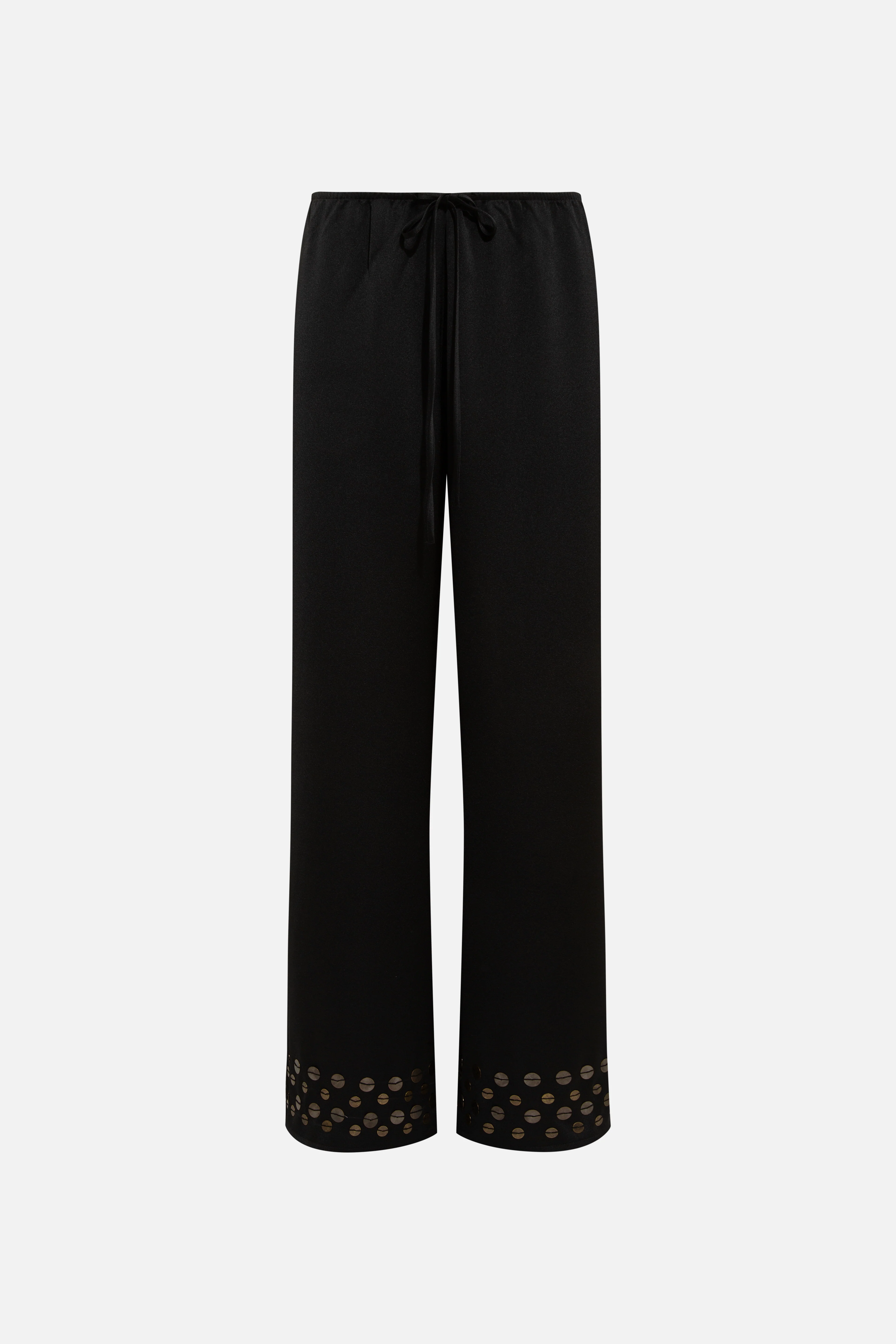 MANOCE - Wide-leg drawstring satin pants embroidered hem - Image 5