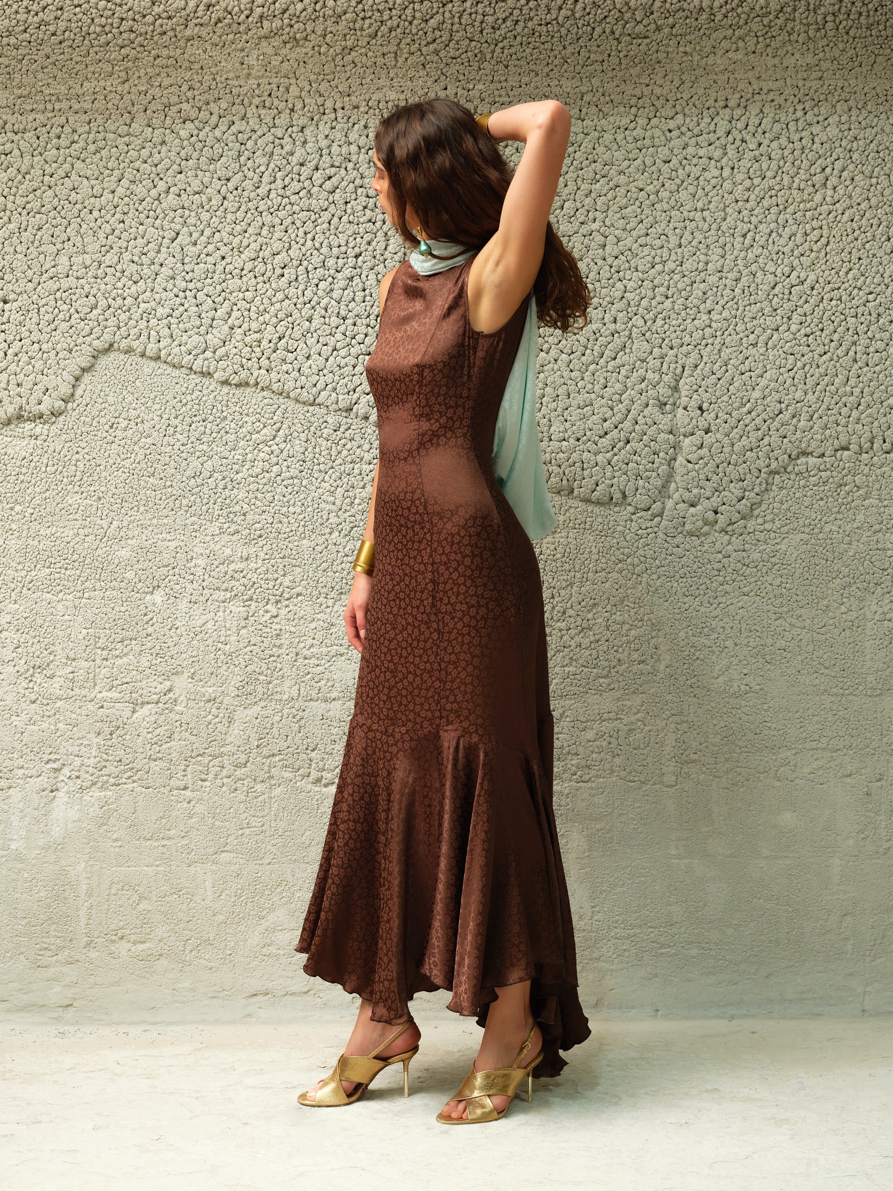 MANON - Jacquard satin maxi dress with draped back detail - Image 3