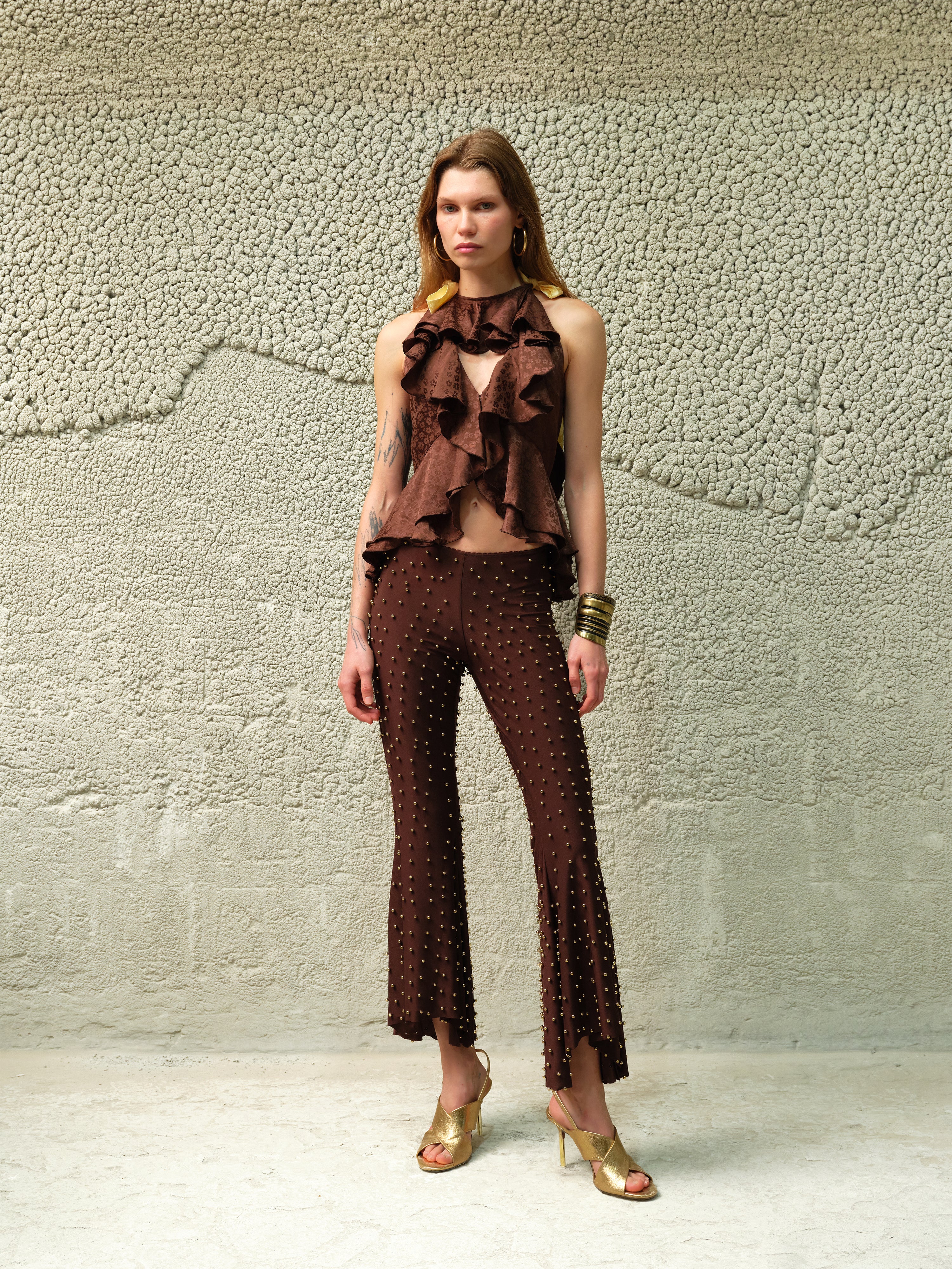 MARIAN - Ruffled floral satin devoré top - Image 2