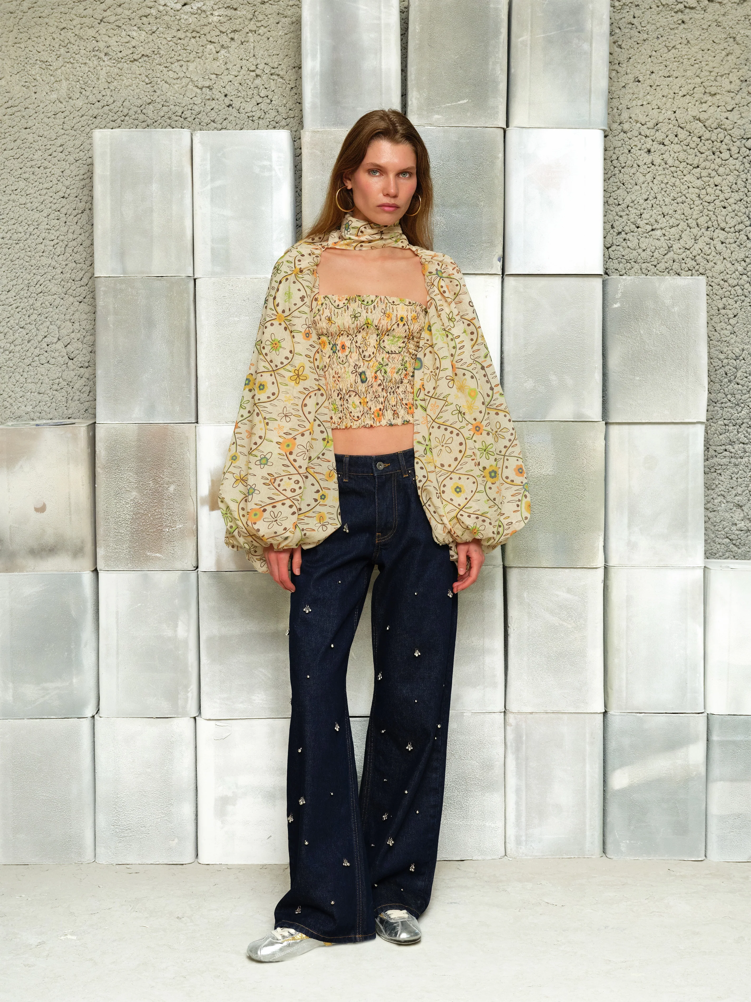 MARIS - Printed organza top with voluminous sleeves - Image 3
