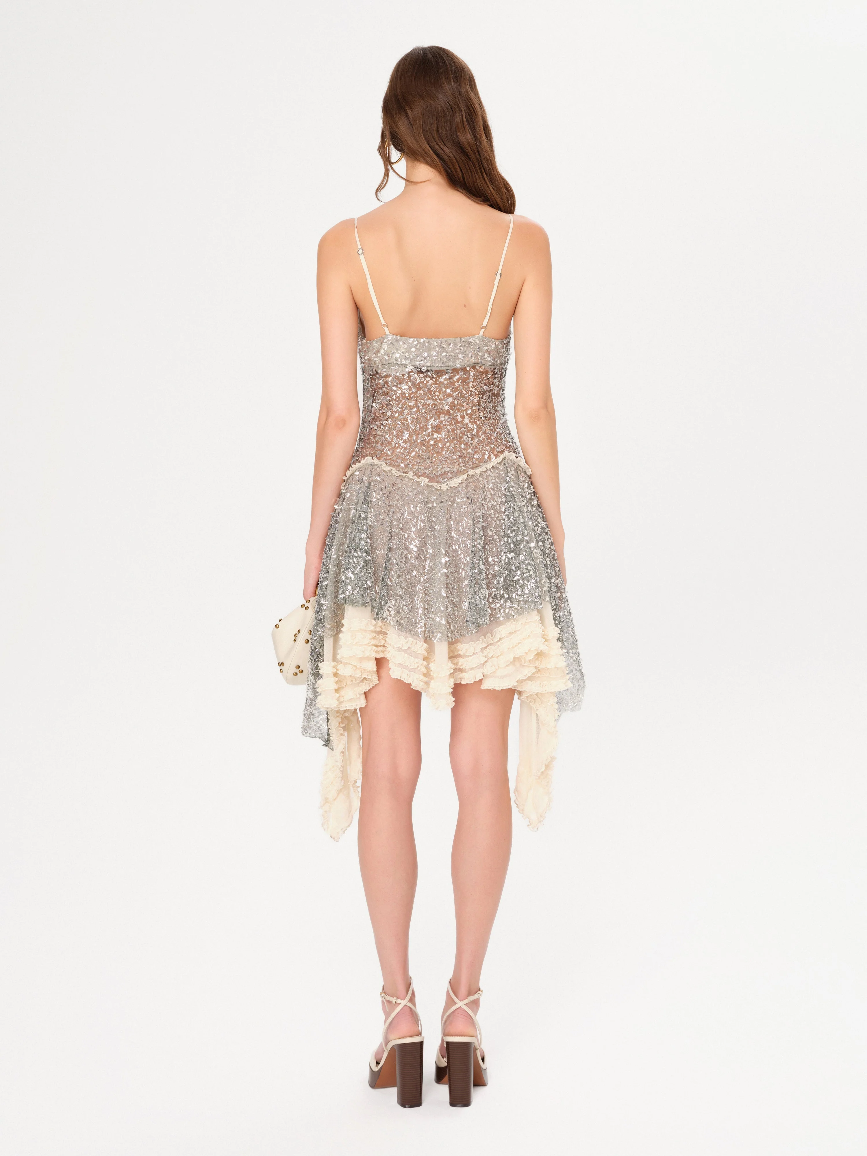 MILEY - Asymmetric sequined mini dress with lace layer - Image 3