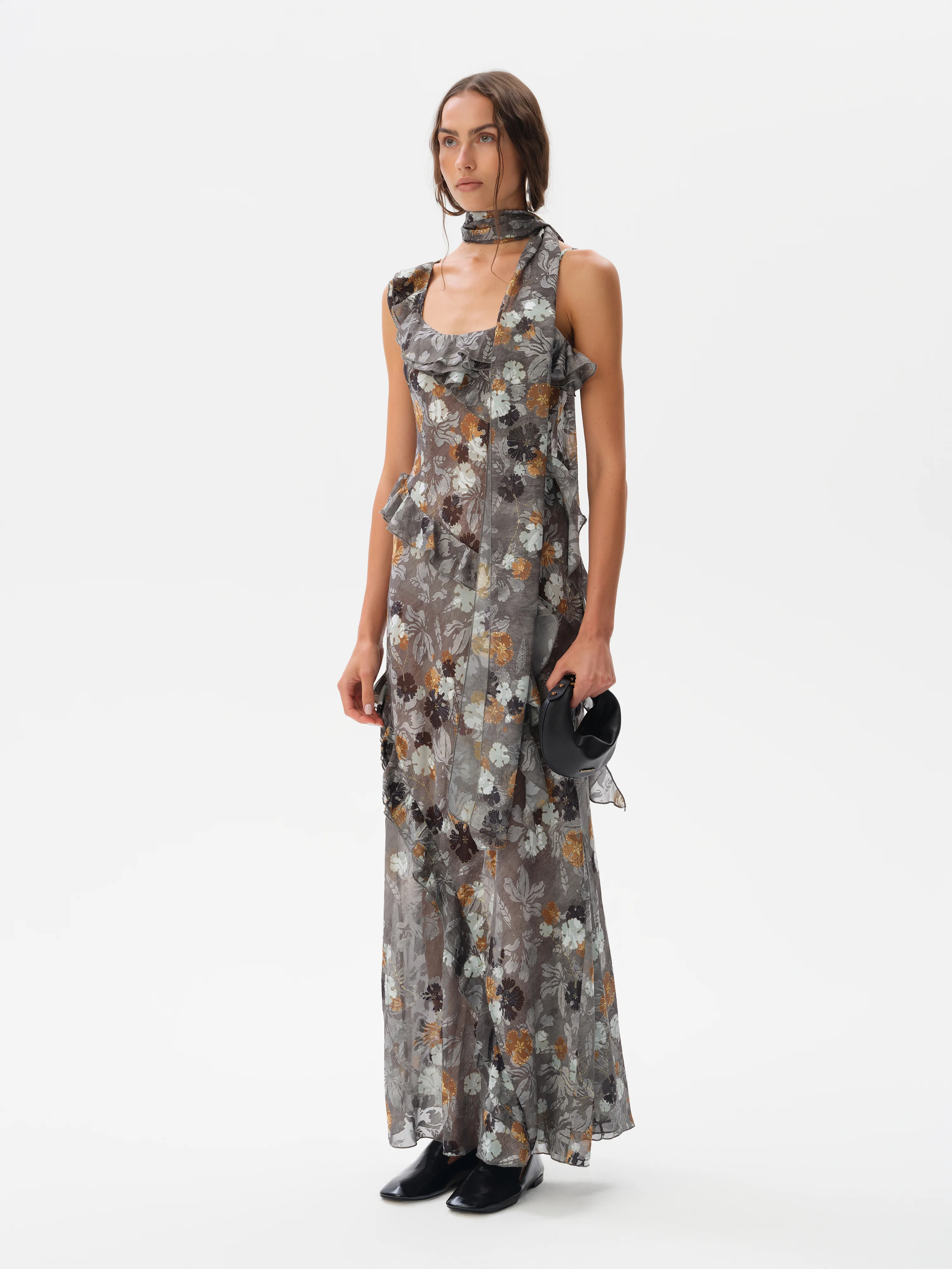 MONICA - Ruffled chiffon maxi dress with devoré detail - Image 3