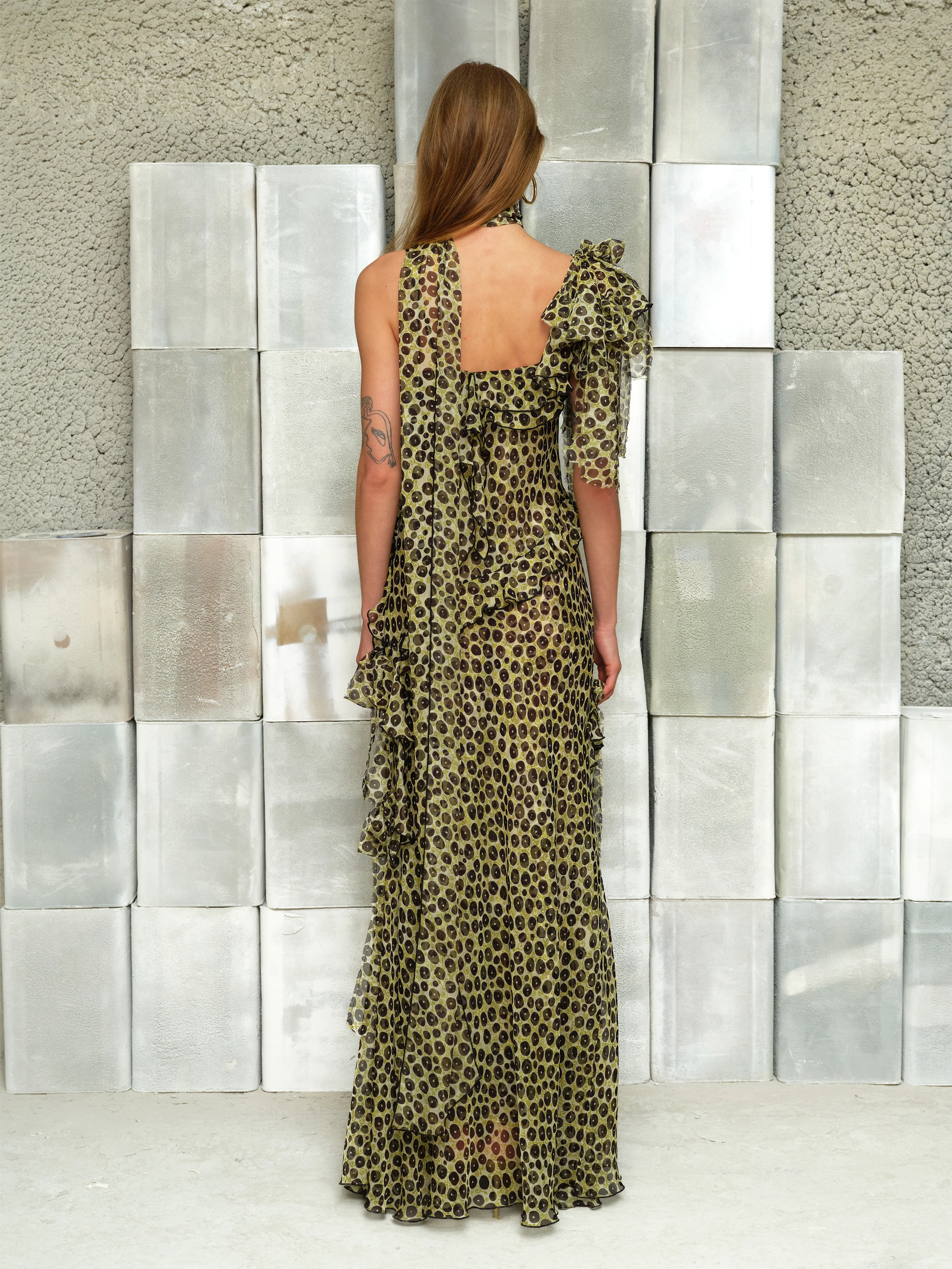 MONICA - Ruffled  chiffon maxi dress with scarf detail - Image 3