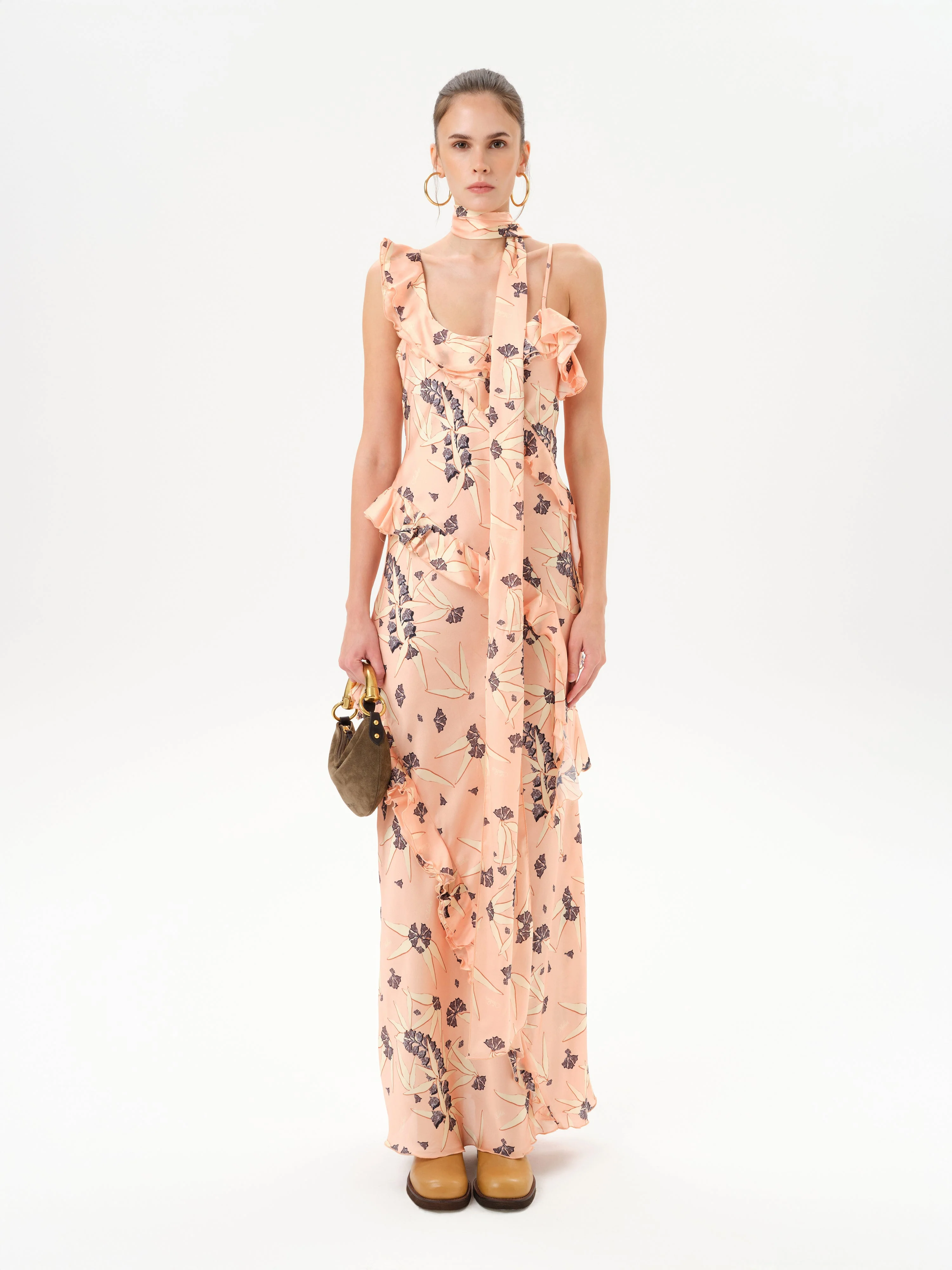 MONICA - Ruffled satin maxi dress
