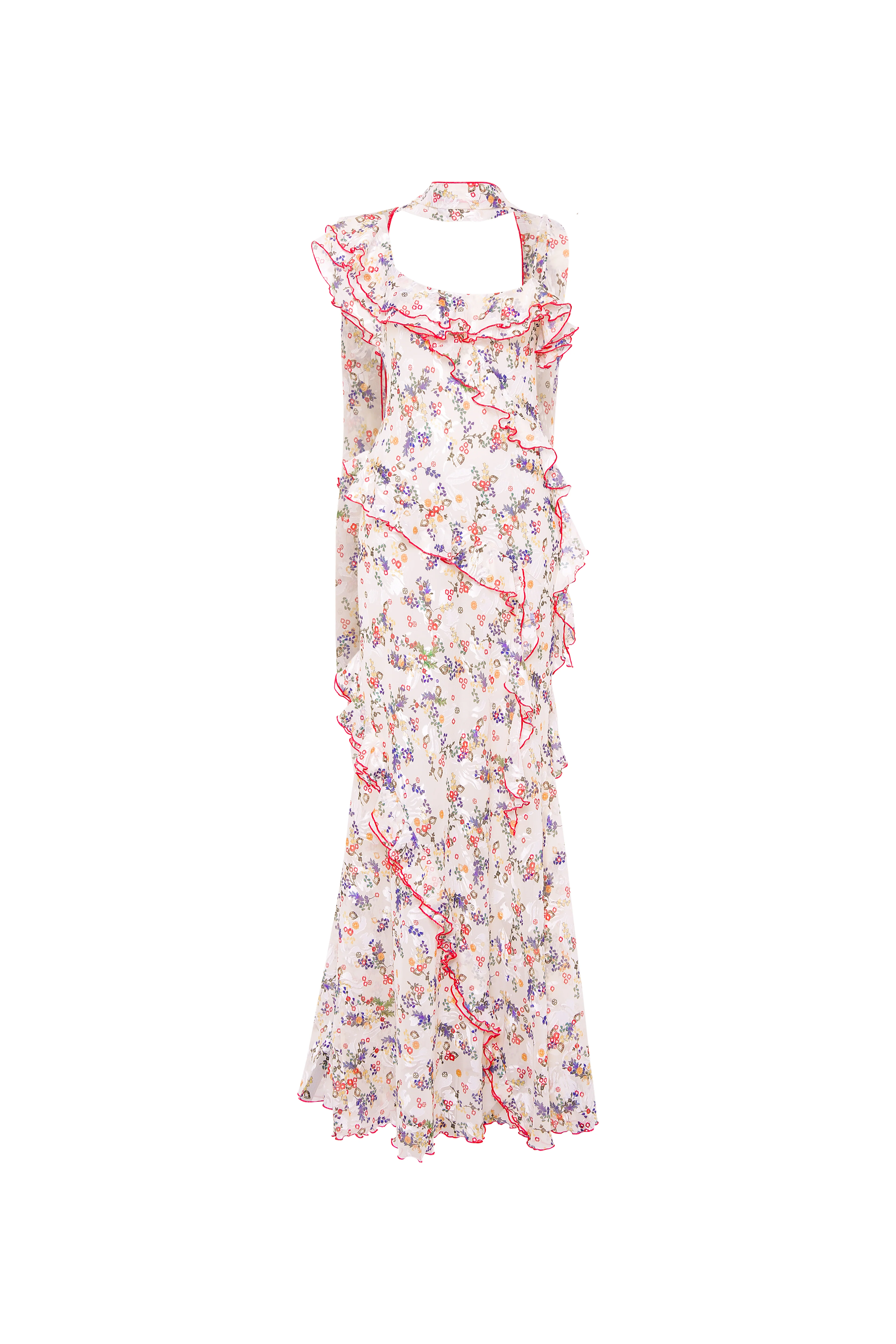 MONICA - Ruffled devoré chiffon maxi dress with scarf detail - Image 5