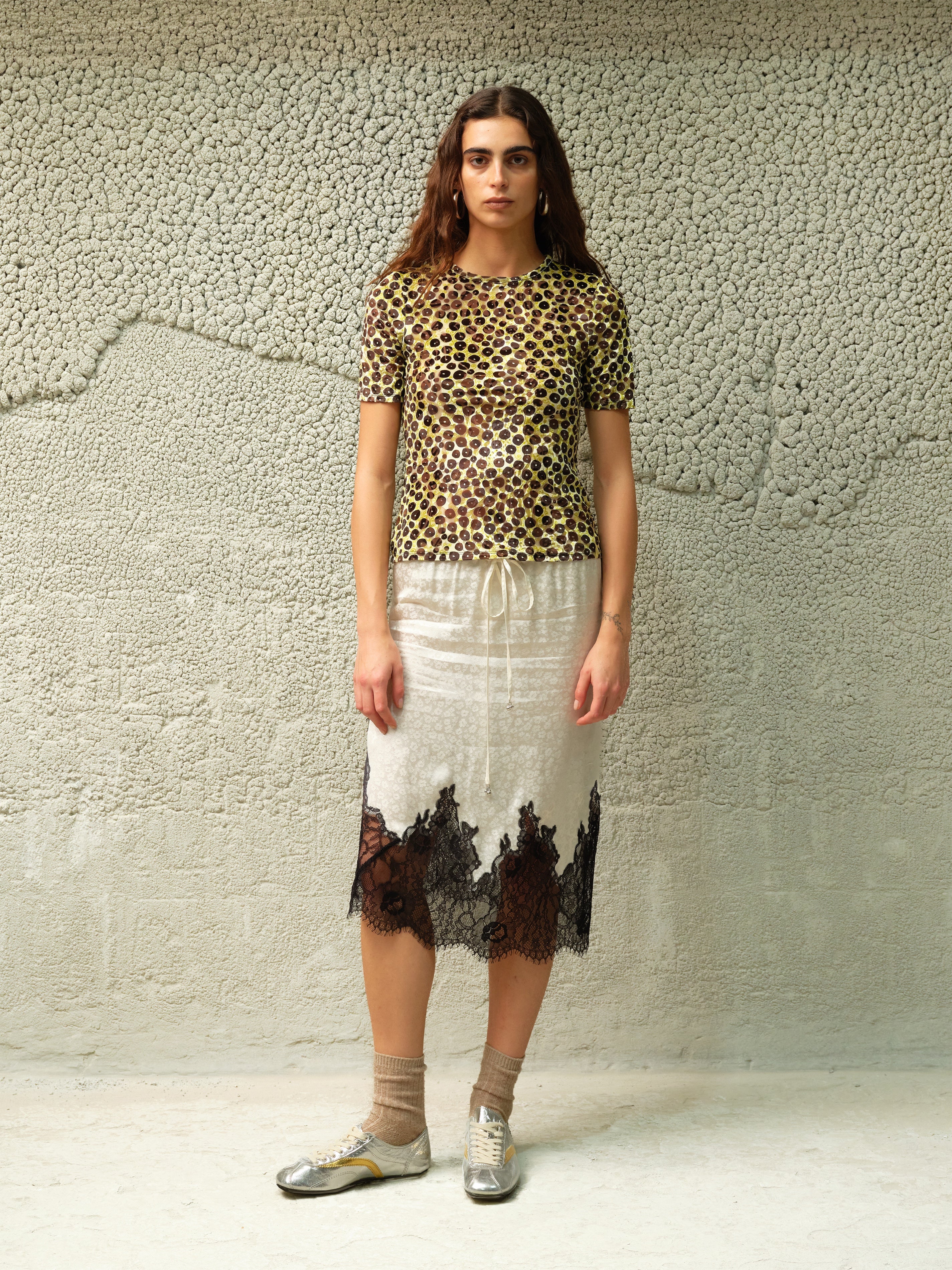 NELL - Satin lace trimmed midi skirt - Image 2