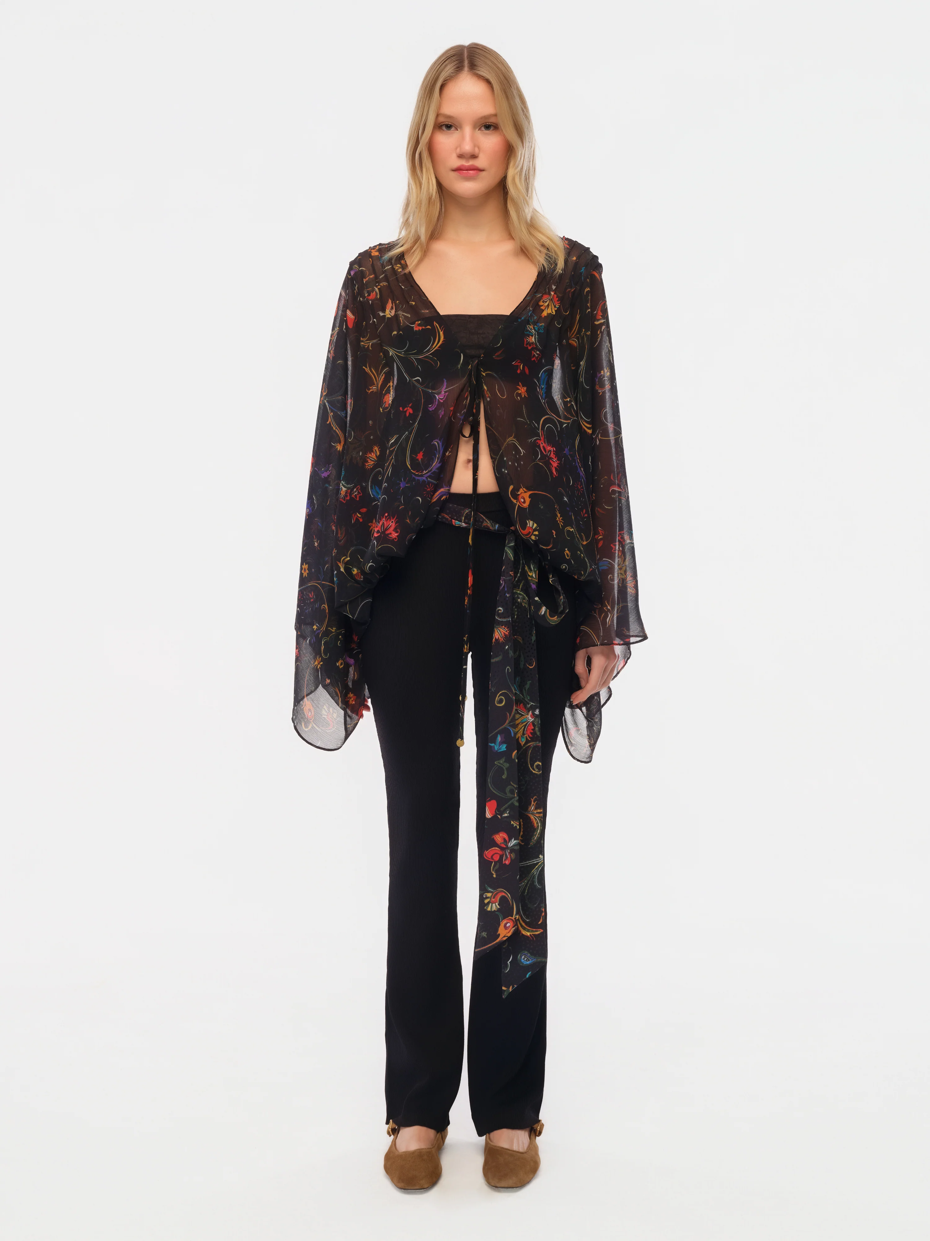 NOTRE - Flare-leg knit pants with scarf detail