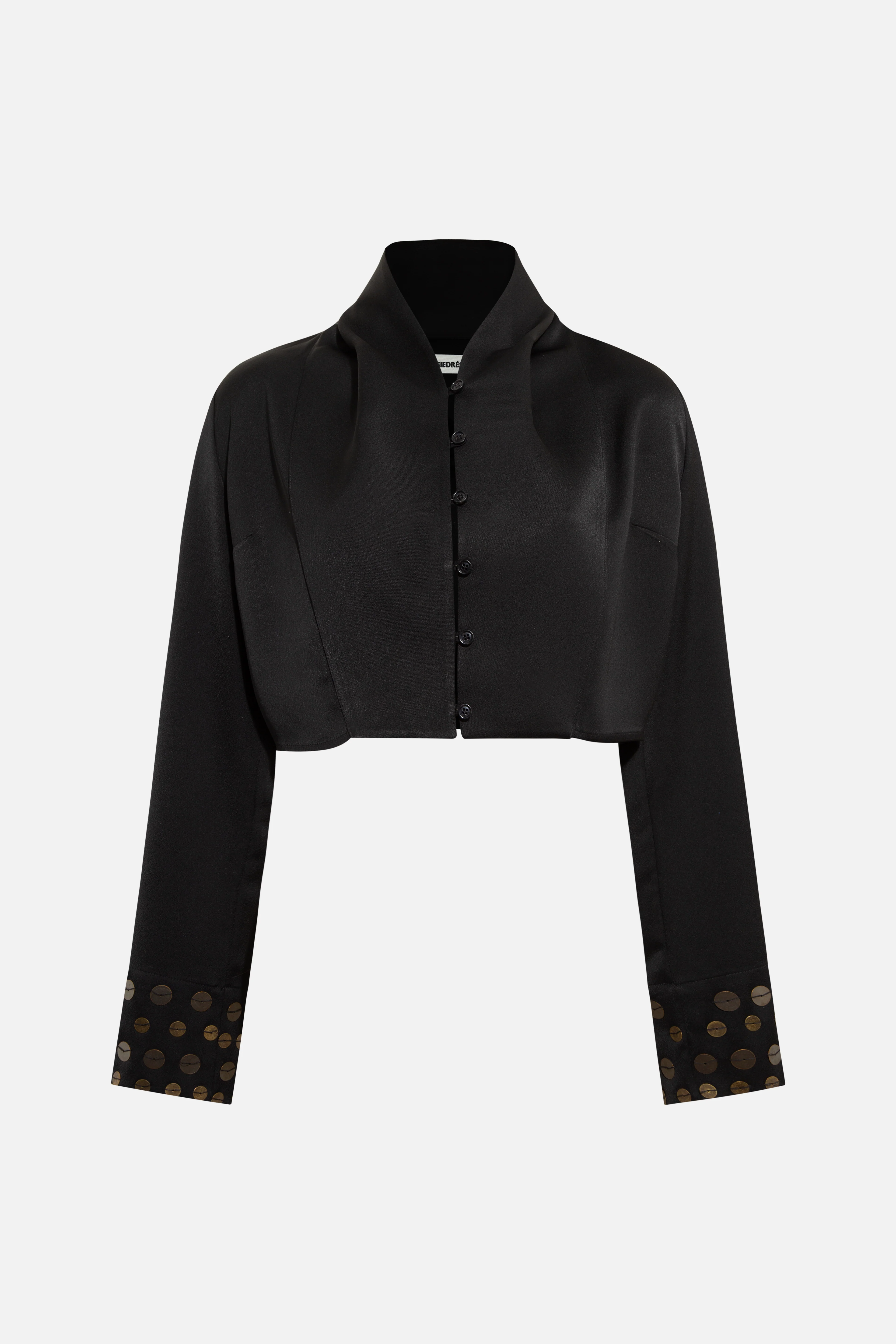 NOVA - Satin cropped shirt with embroidered sleeve cuffs - Image 6