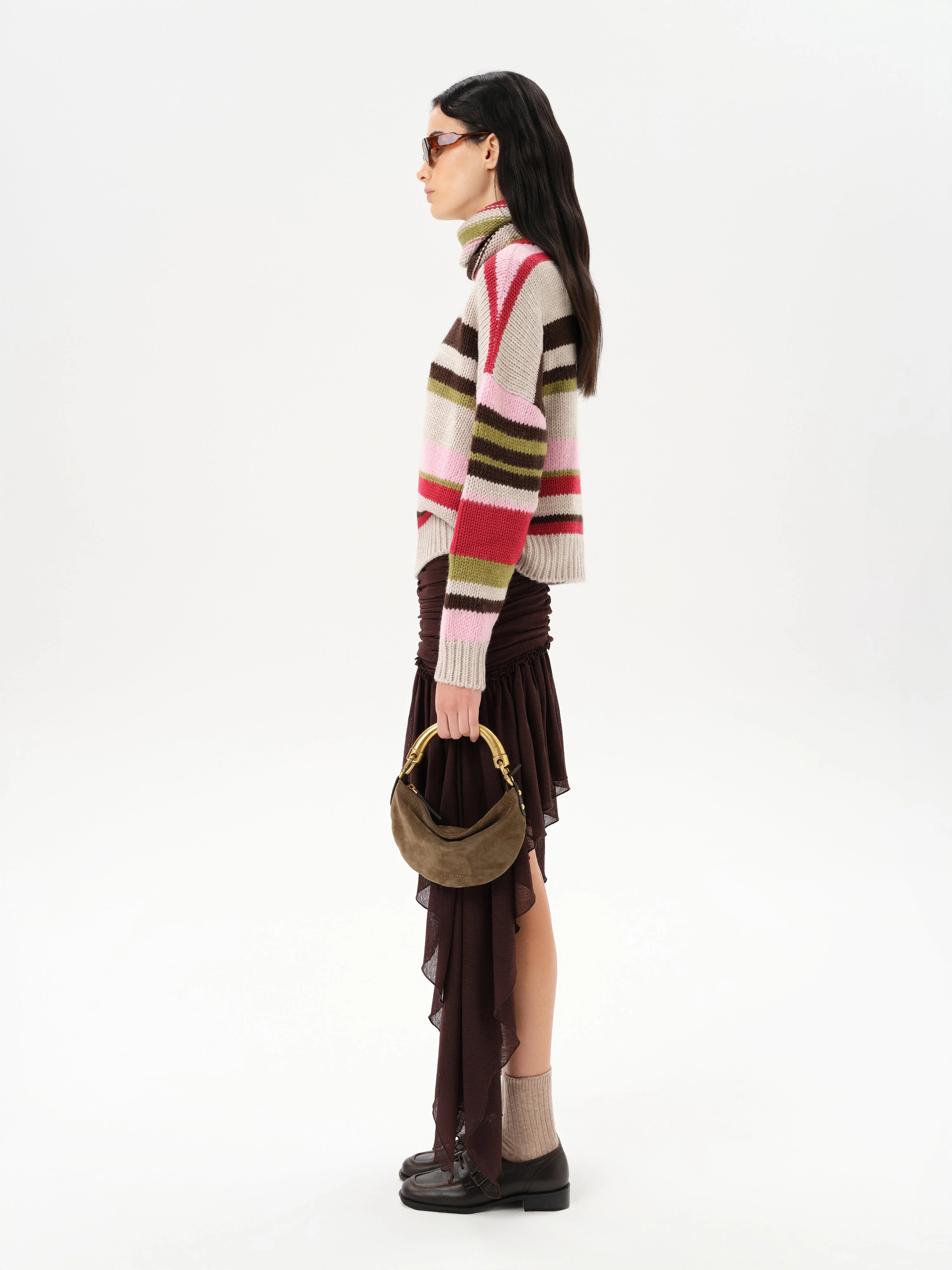 PIXIE - Asymmetric draped mini mesh skirt - Image 3
