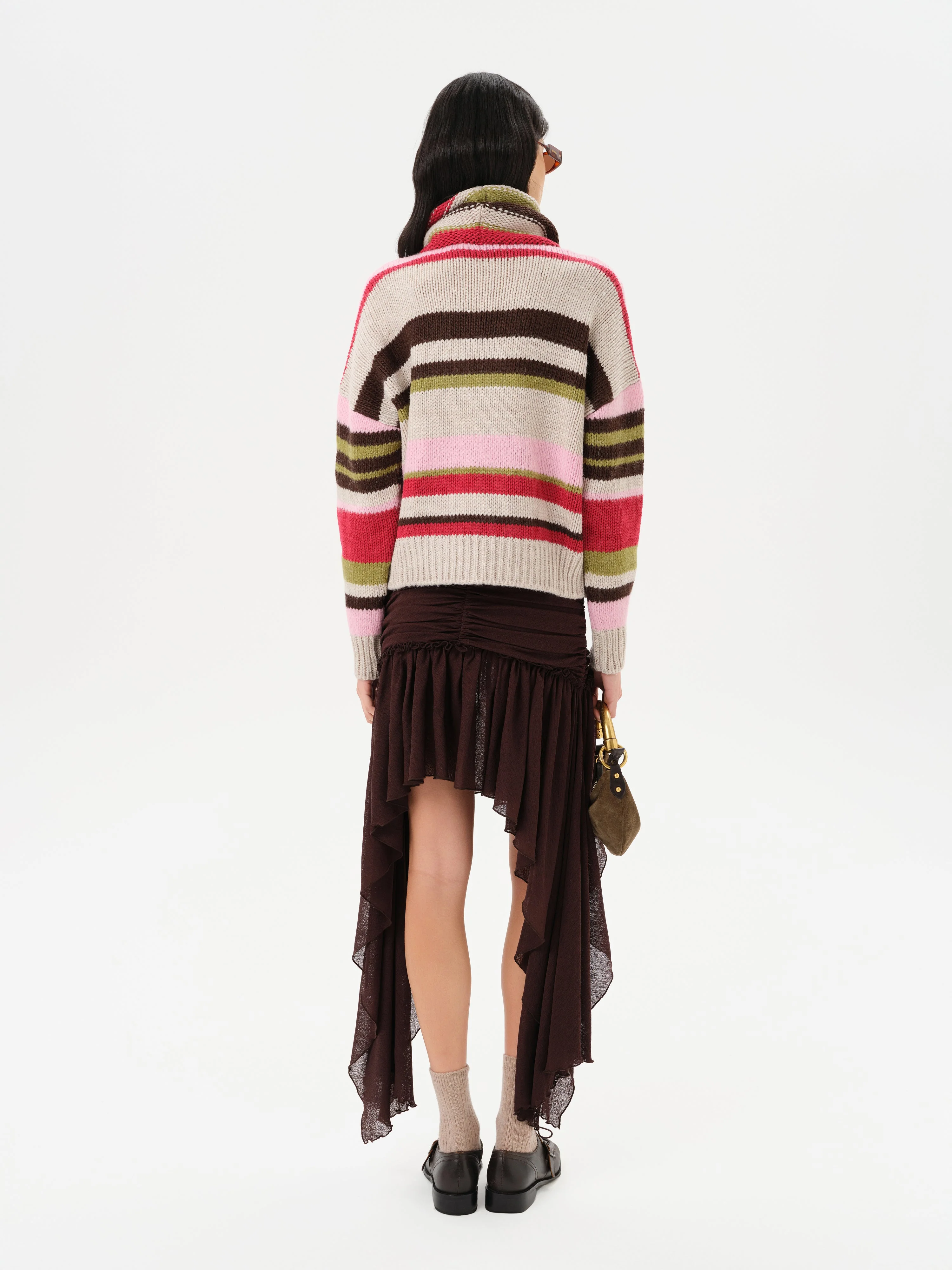 PIXIE - Asymmetric draped mini mesh skirt - Image 4
