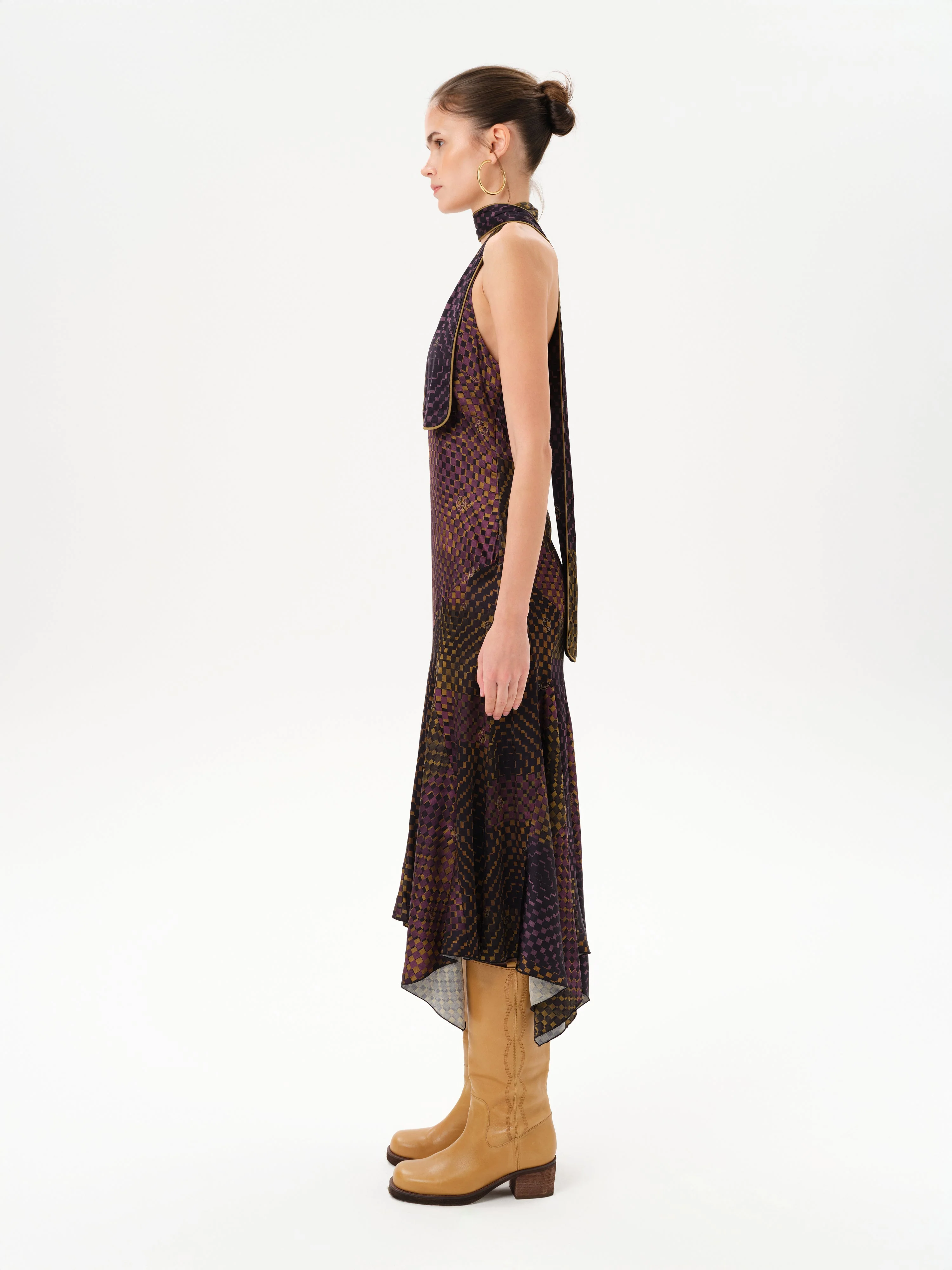 RAYE - Printed halter neck midi satin dress - Image 3