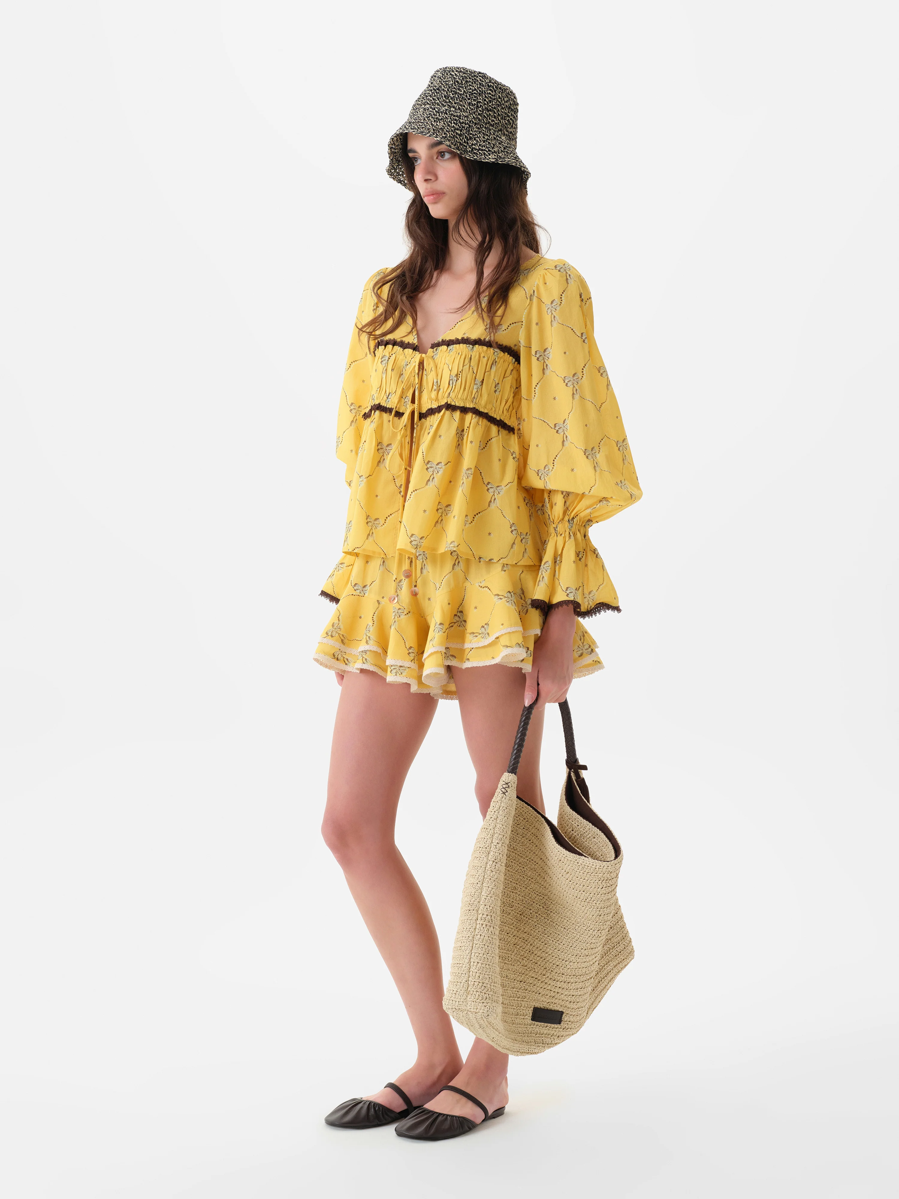 RIBY - Yellow printed flared-sleeve top - Image 2