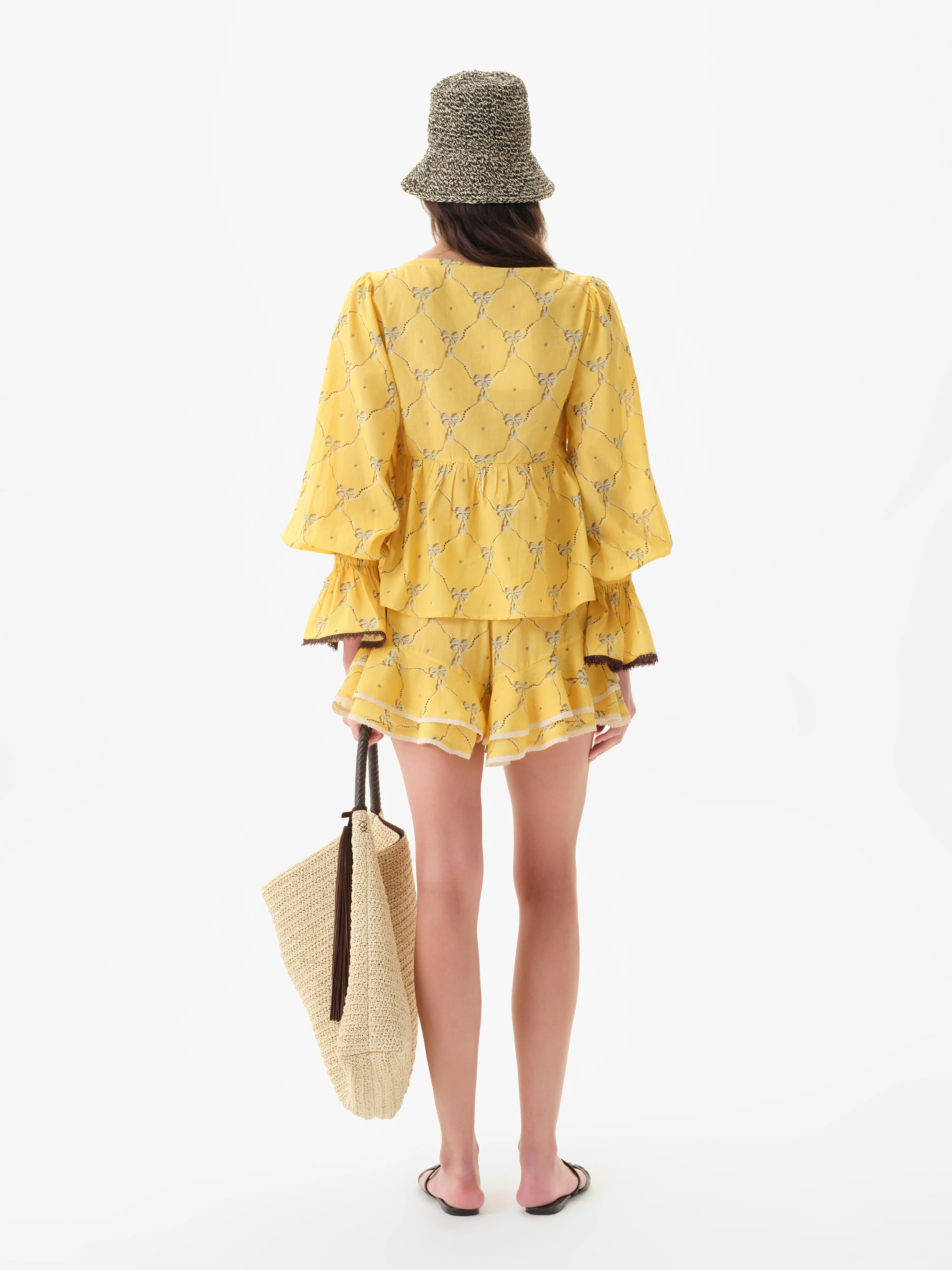 RIBY - Yellow printed flared-sleeve top - Image 4