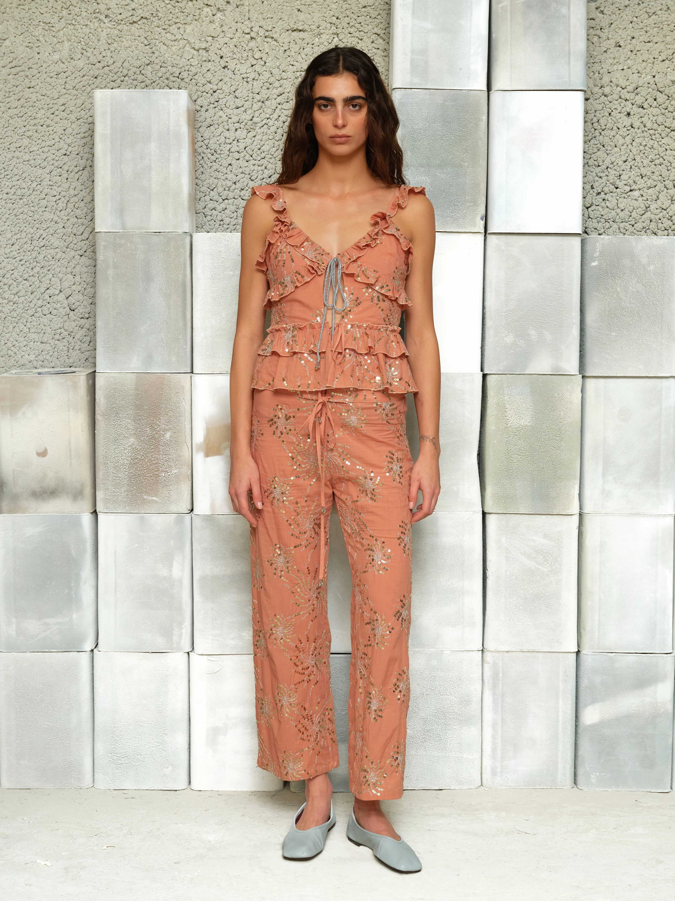 SAVINA - Embroidered drawstring pants - Image 2