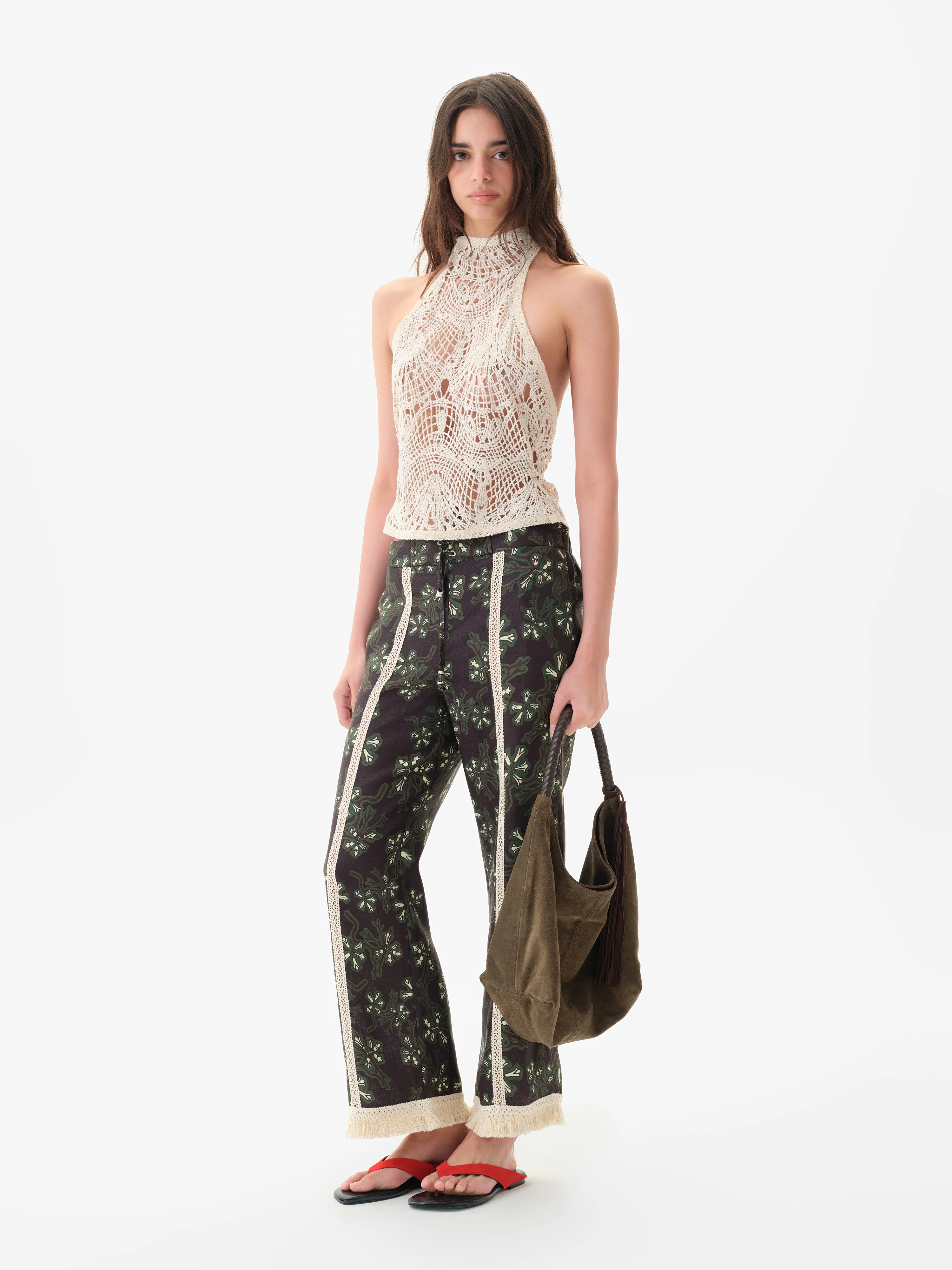 SAVINA - Lace trimmed wide-leg linen pants - Image 2